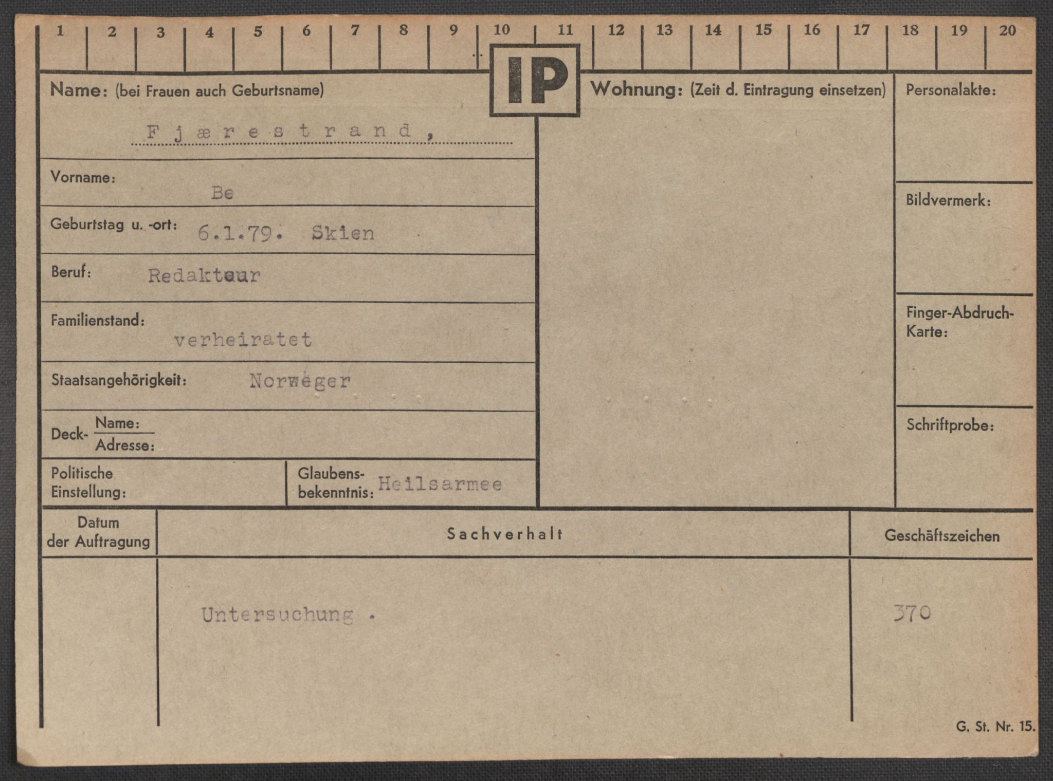 Befehlshaber der Sicherheitspolizei und des SD, AV/RA-RAFA-5969/E/Ea/Eaa/L0003: Register over norske fanger i Møllergata 19: Eng-Hag, 1940-1945, p. 382