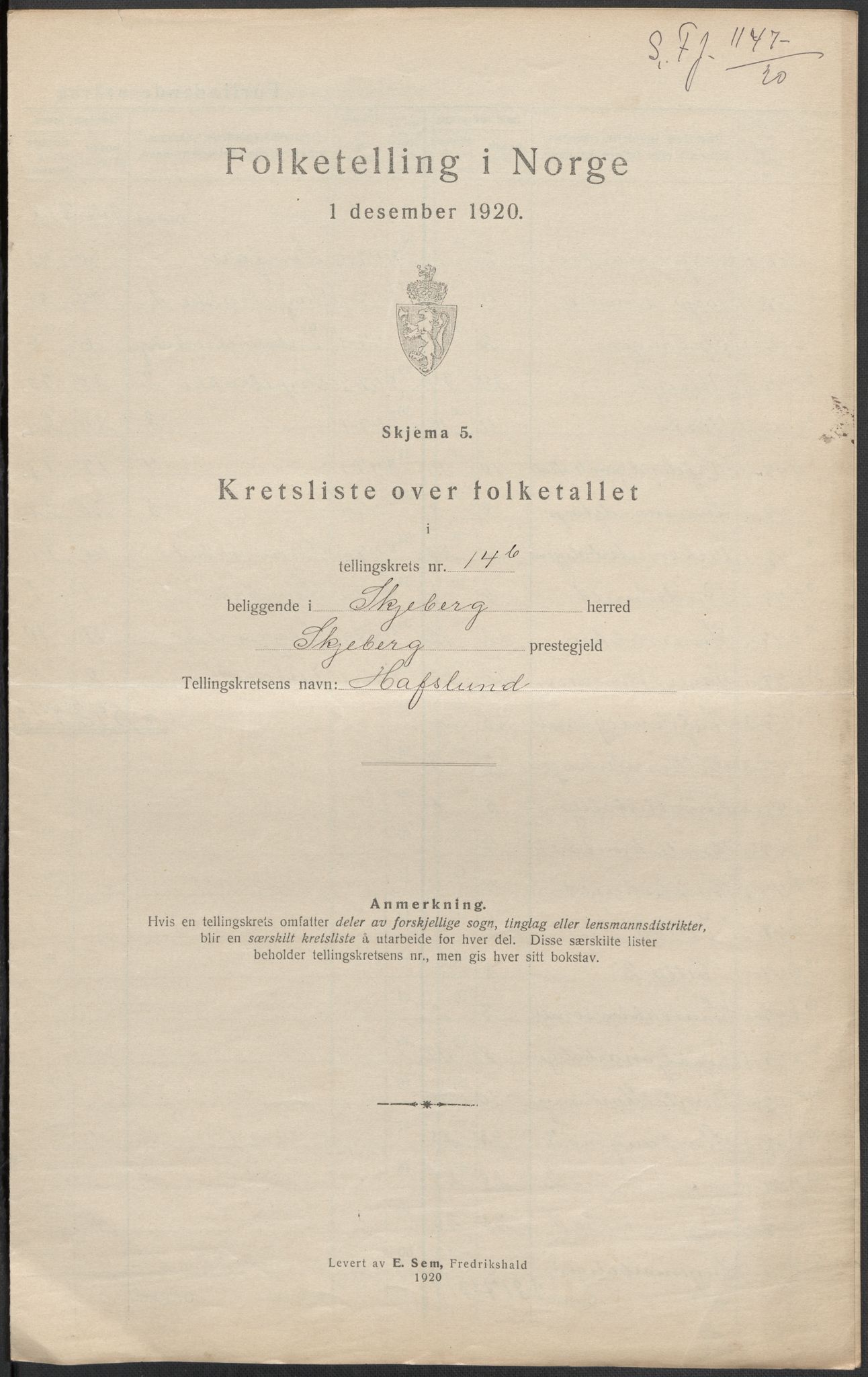 SAO, 1920 census for Skjeberg, 1920, p. 53