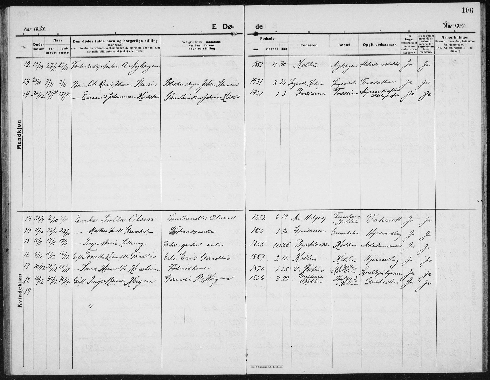 Kolbu prestekontor, SAH/PREST-110/H/Ha/Hab/L0002: Parish register (copy) no. 2, 1925-1942, p. 106