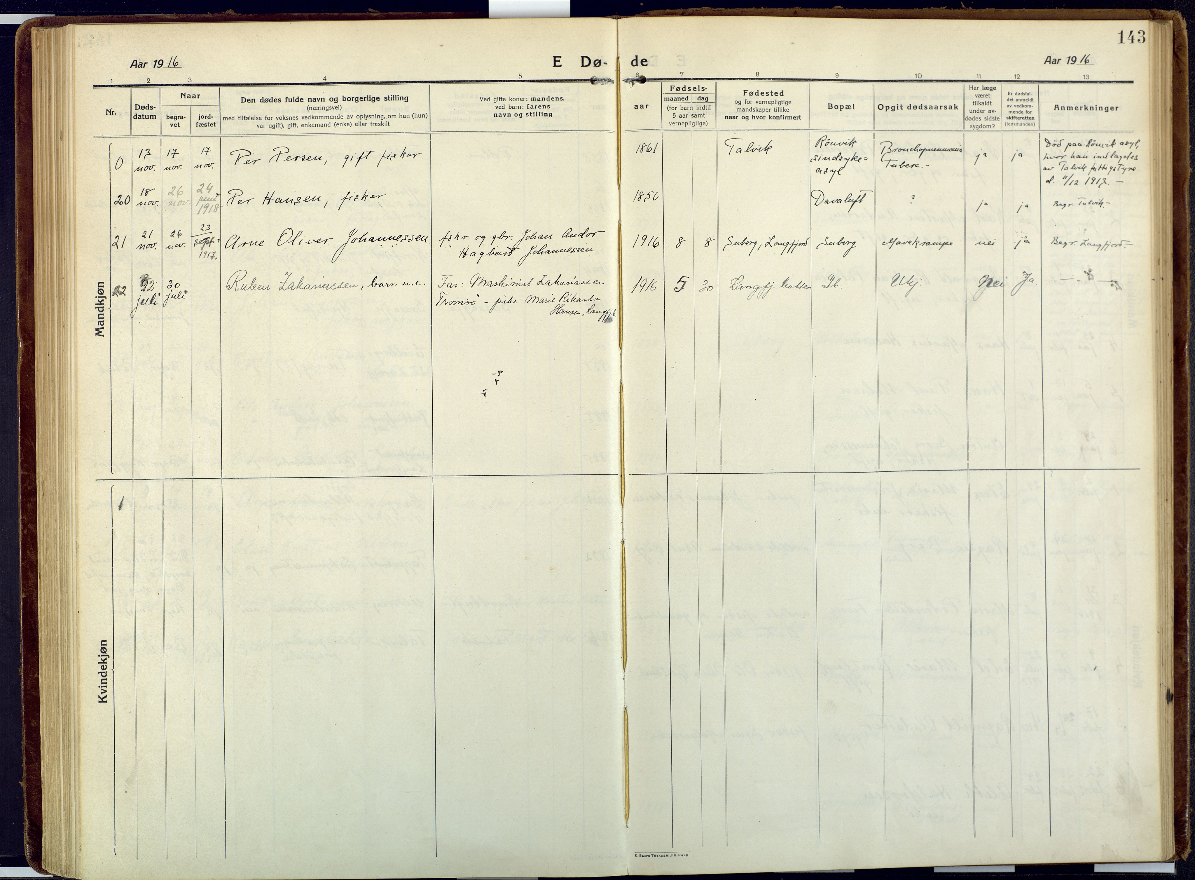 Talvik sokneprestkontor, SATØ/S-1337/H/Ha/L0018kirke: Parish register (official) no. 18, 1915-1924, p. 143