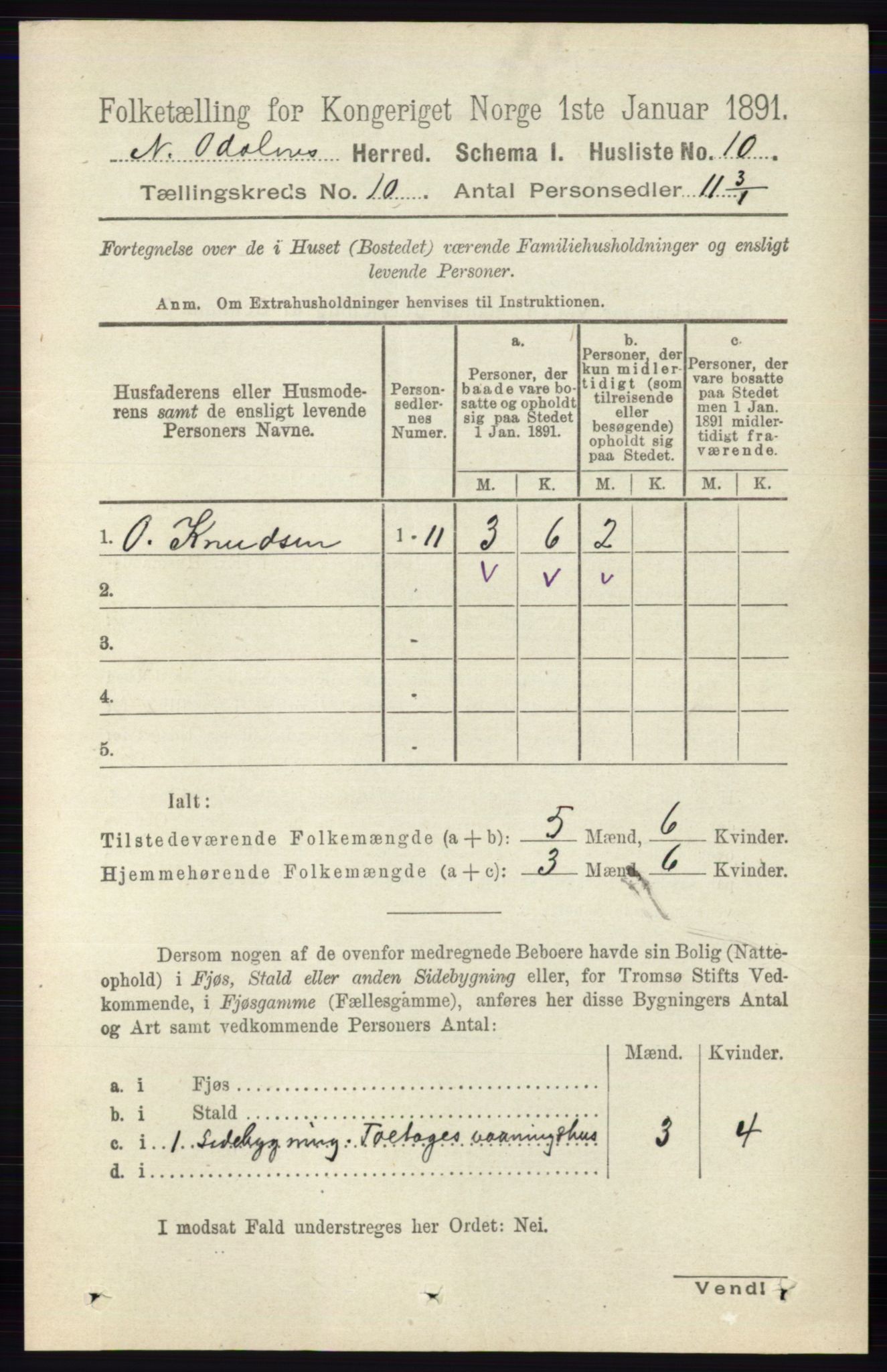 RA, 1891 census for 0418 Nord-Odal, 1891, p. 4445