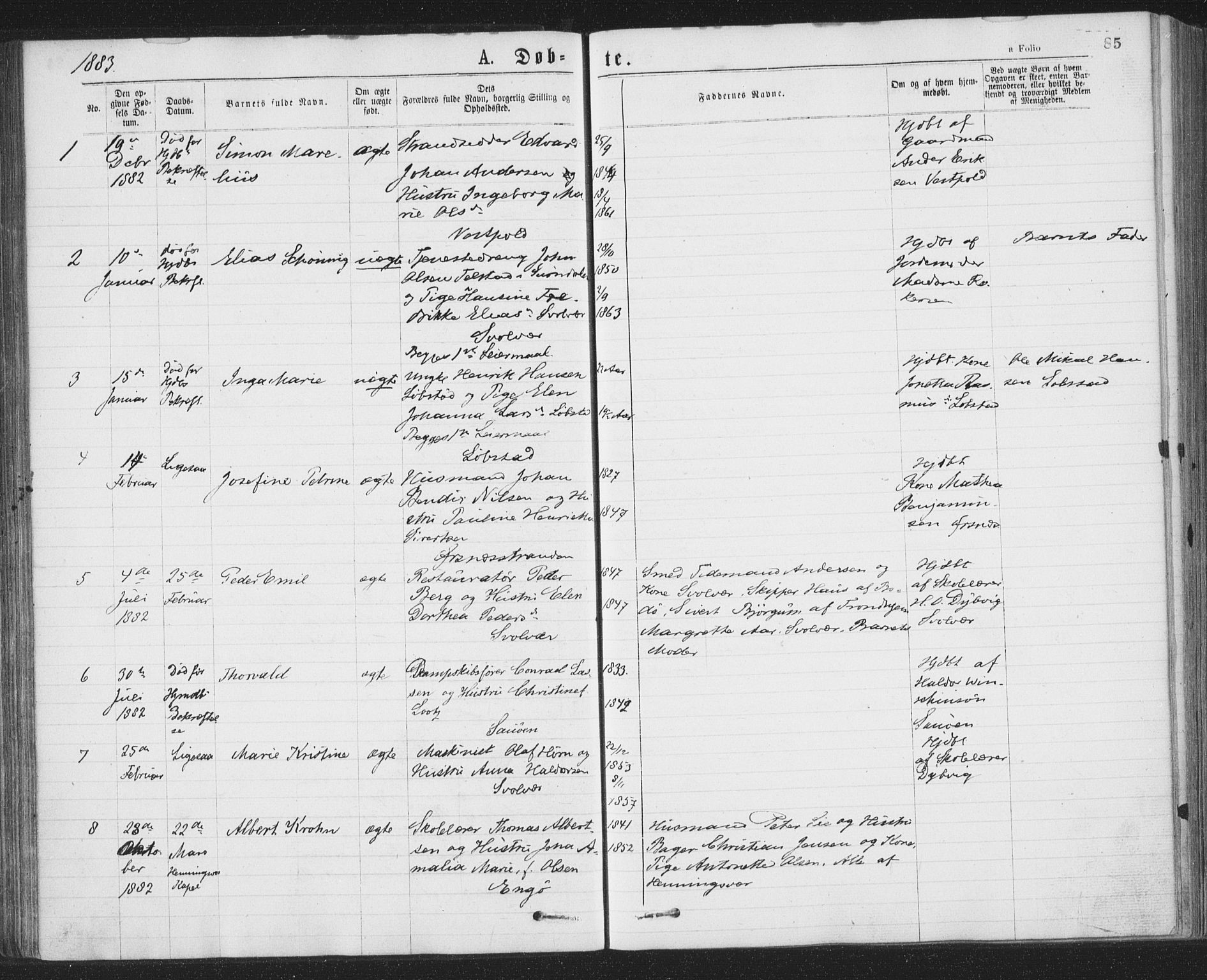 Ministerialprotokoller, klokkerbøker og fødselsregistre - Nordland, AV/SAT-A-1459/874/L1058: Parish register (official) no. 874A02, 1878-1883, p. 85