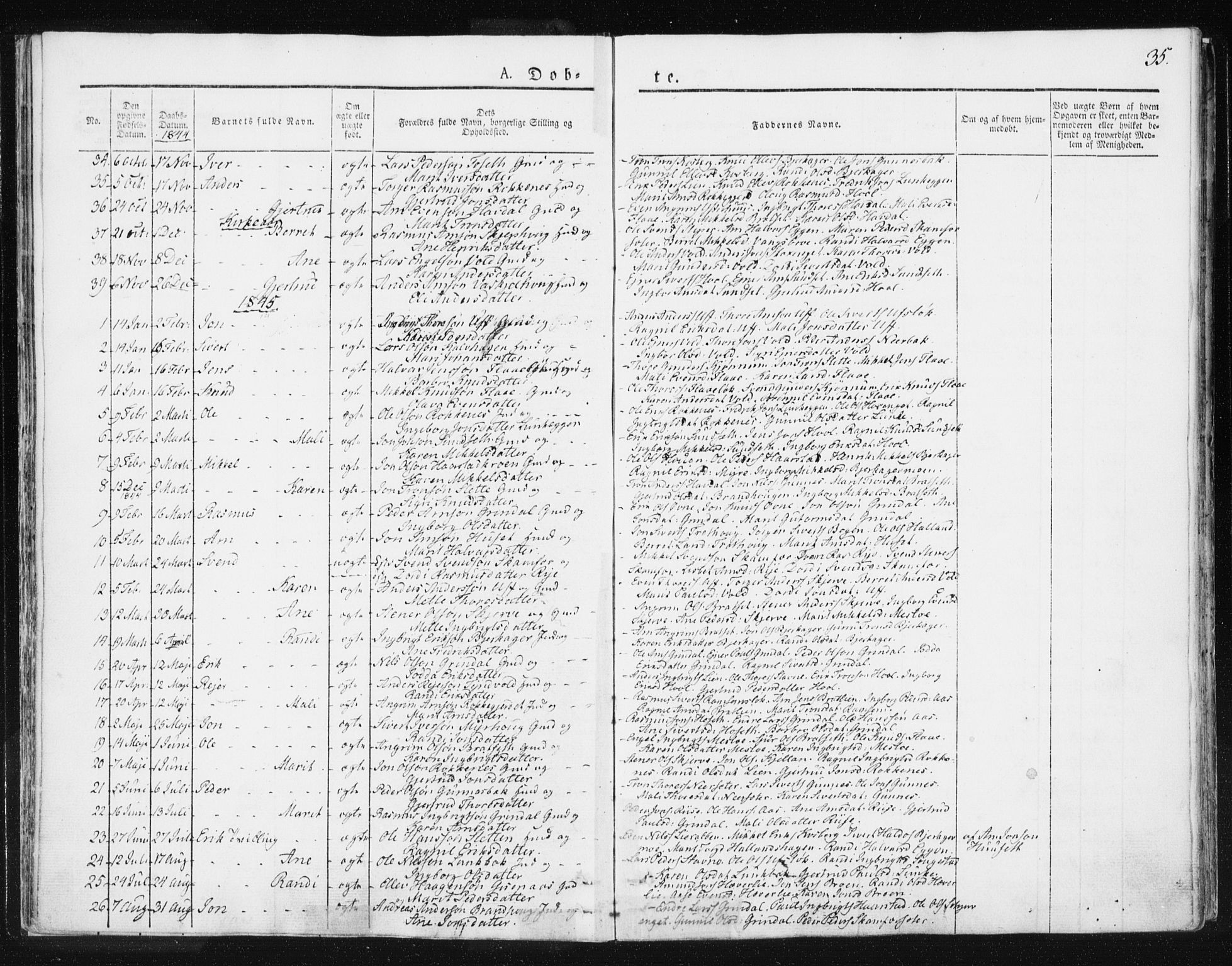 Ministerialprotokoller, klokkerbøker og fødselsregistre - Sør-Trøndelag, AV/SAT-A-1456/674/L0869: Parish register (official) no. 674A01, 1829-1860, p. 35