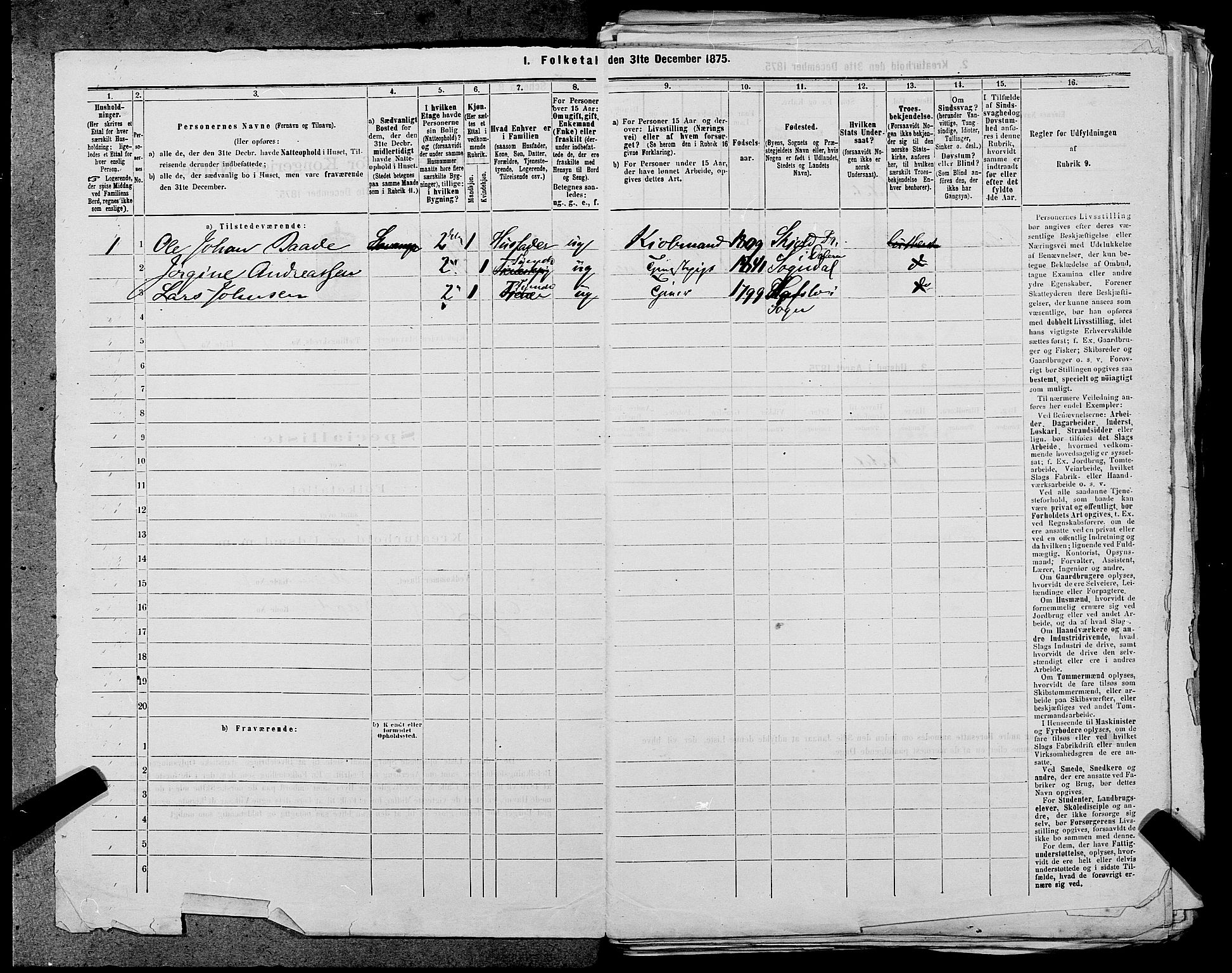 SAST, 1875 census for 1103 Stavanger, 1875, p. 2