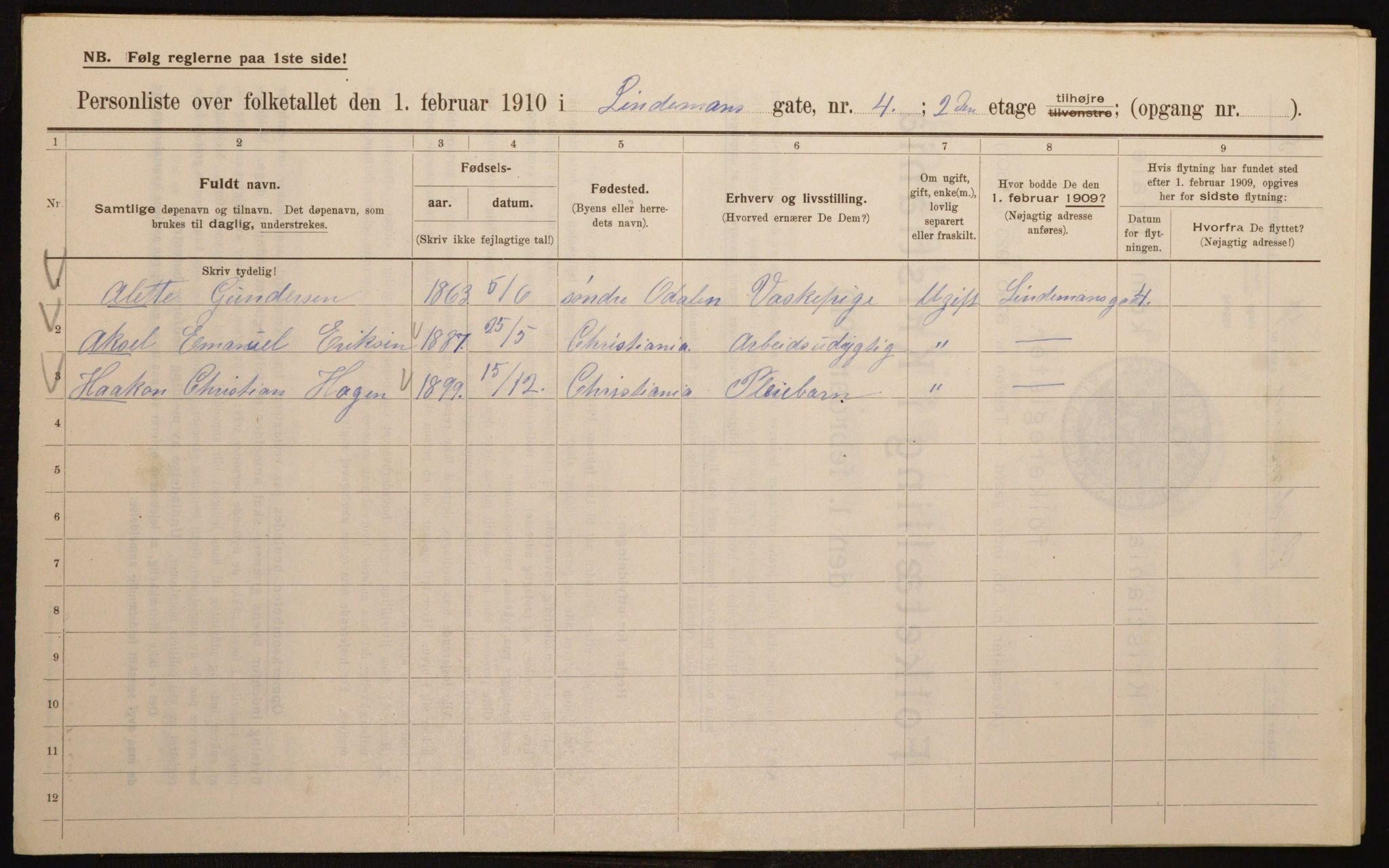 OBA, Municipal Census 1910 for Kristiania, 1910, p. 55665