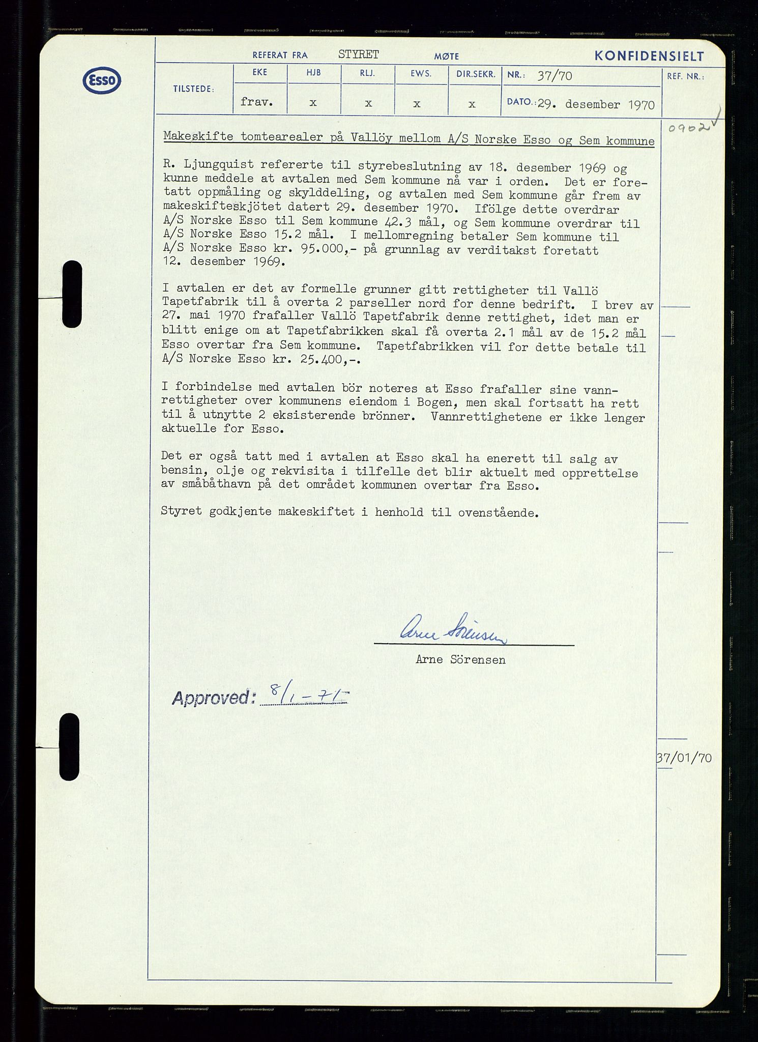 Pa 0982 - Esso Norge A/S, AV/SAST-A-100448/A/Aa/L0003/0002: Den administrerende direksjon Board minutes (styrereferater) og Bedriftforsamlingsprotokoll / Den administrerende direksjon Board minutes (styrereferater), 1970-1974, p. 168