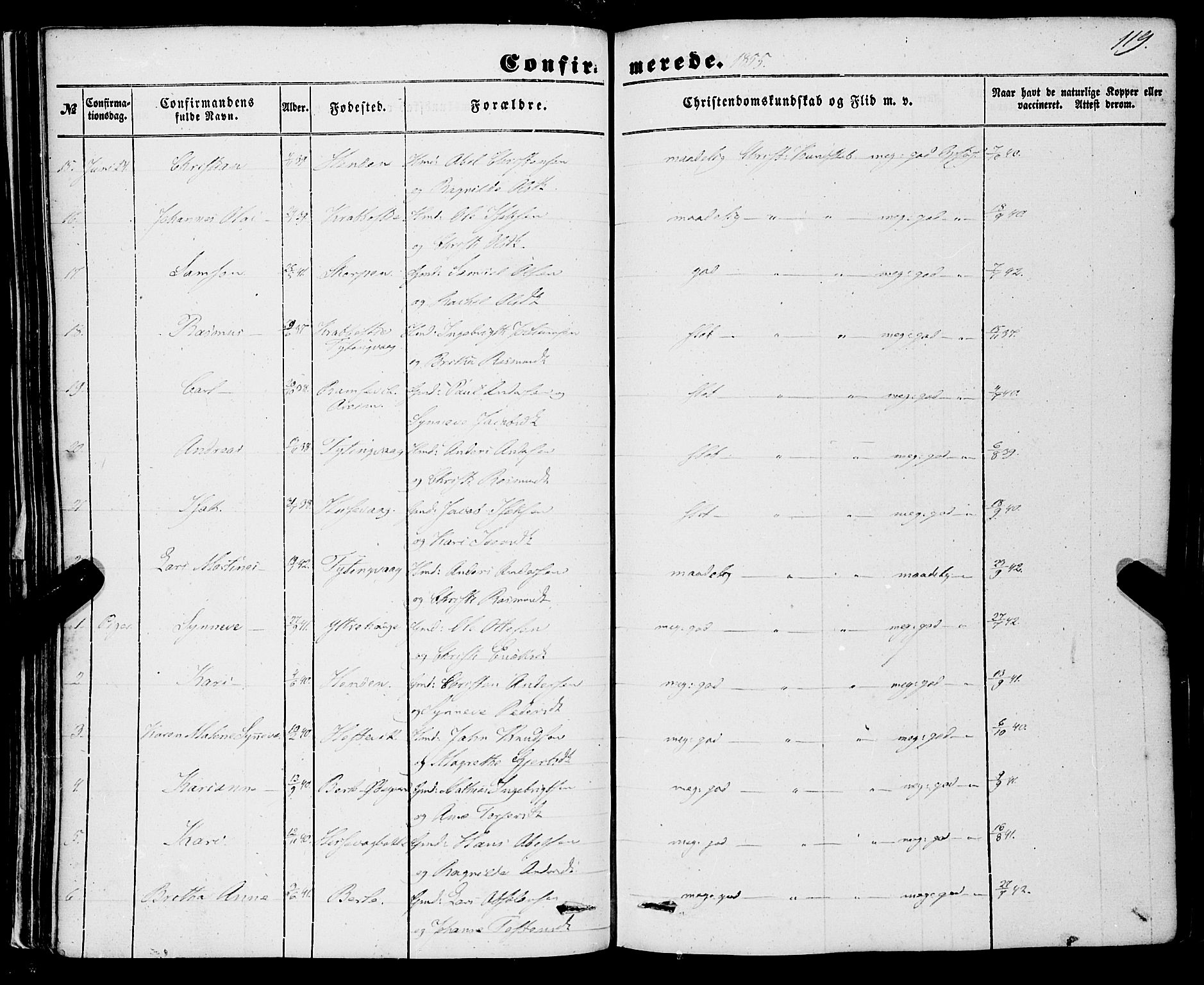 Davik sokneprestembete, AV/SAB-A-79701/H/Haa/Haaa/L0005: Parish register (official) no. A 5, 1850-1866, p. 119