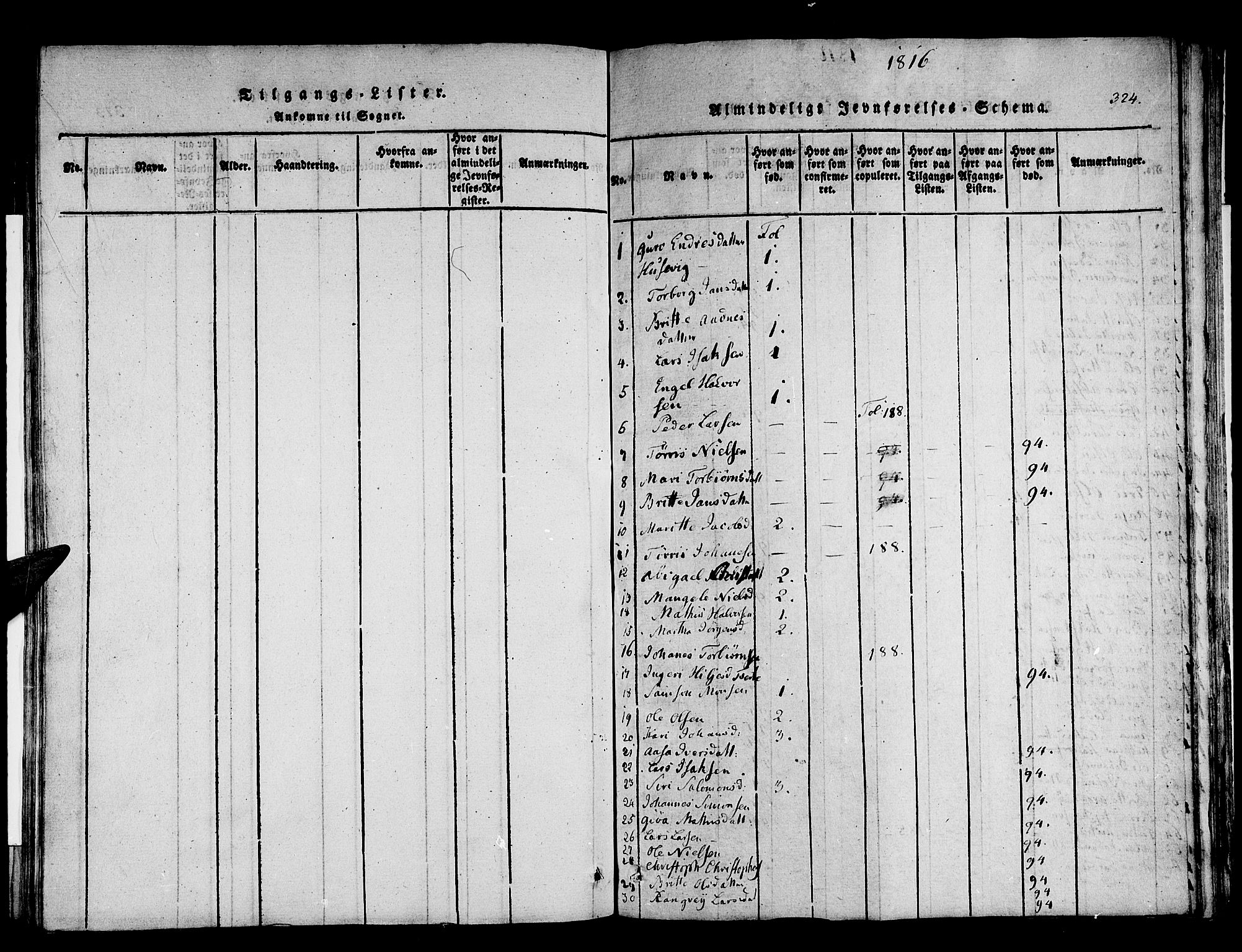 Stord sokneprestembete, SAB/A-78201/H/Haa: Parish register (official) no. A 5, 1816-1825, p. 324