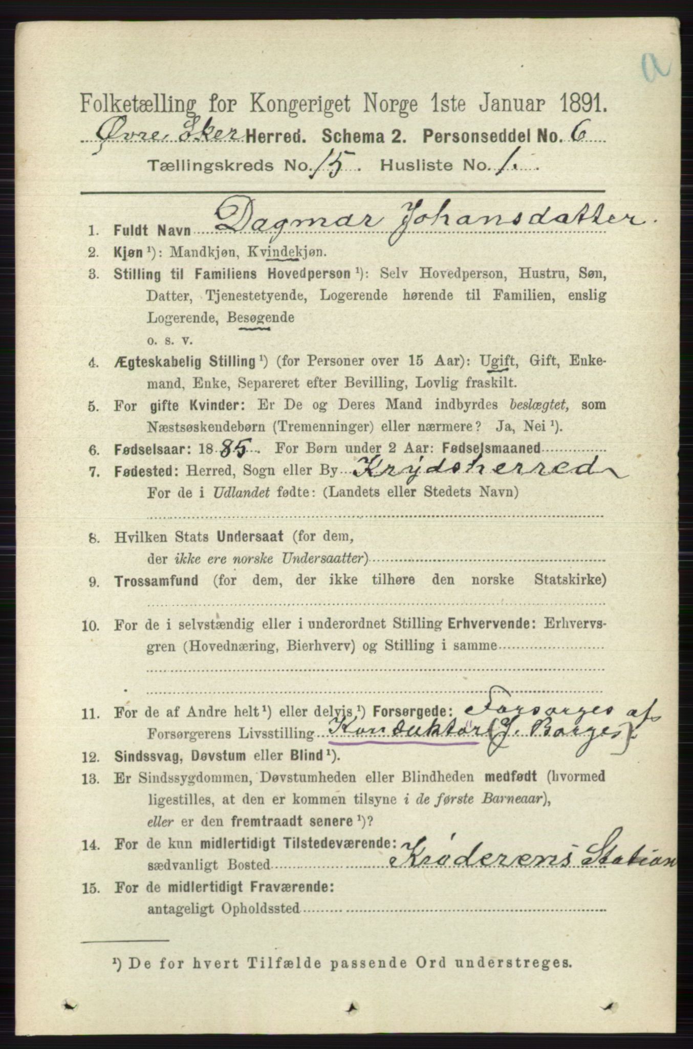 RA, 1891 census for 0624 Øvre Eiker, 1891, p. 7056