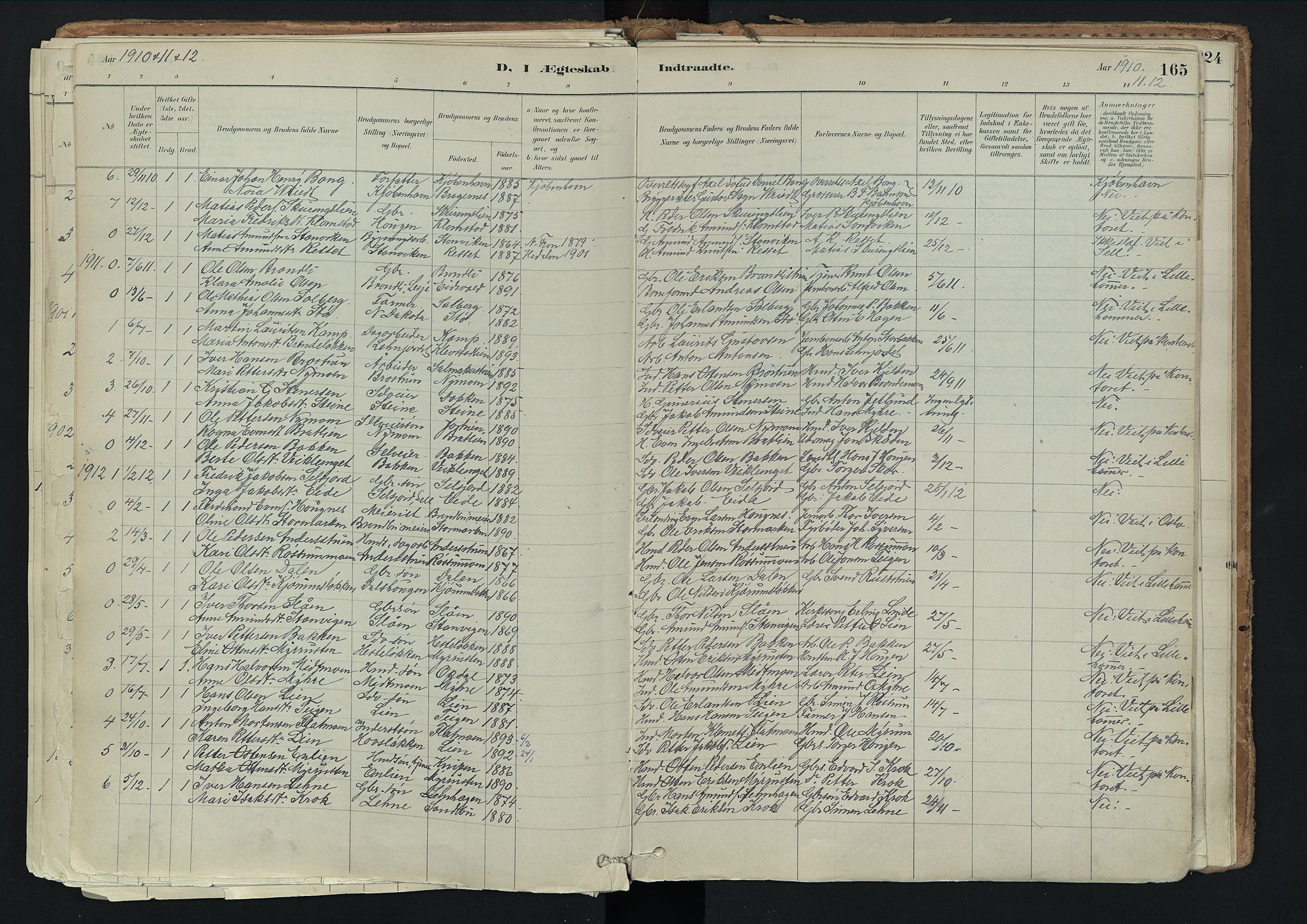 Nord-Fron prestekontor, SAH/PREST-080/H/Ha/Haa/L0003: Parish register (official) no. 3, 1884-1914, p. 165