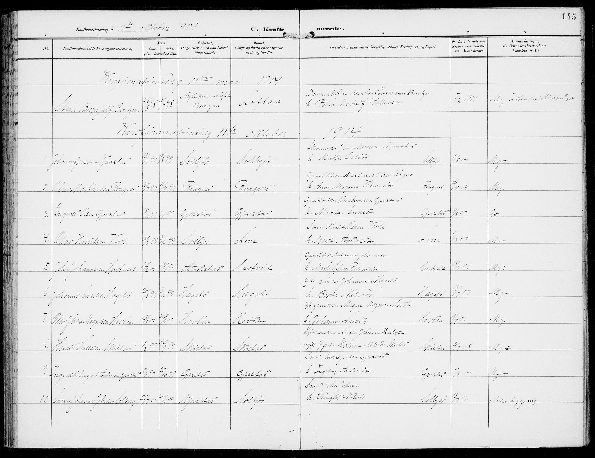 Haus sokneprestembete, AV/SAB-A-75601/H/Haa: Parish register (official) no. C  2, 1900-1915, p. 145