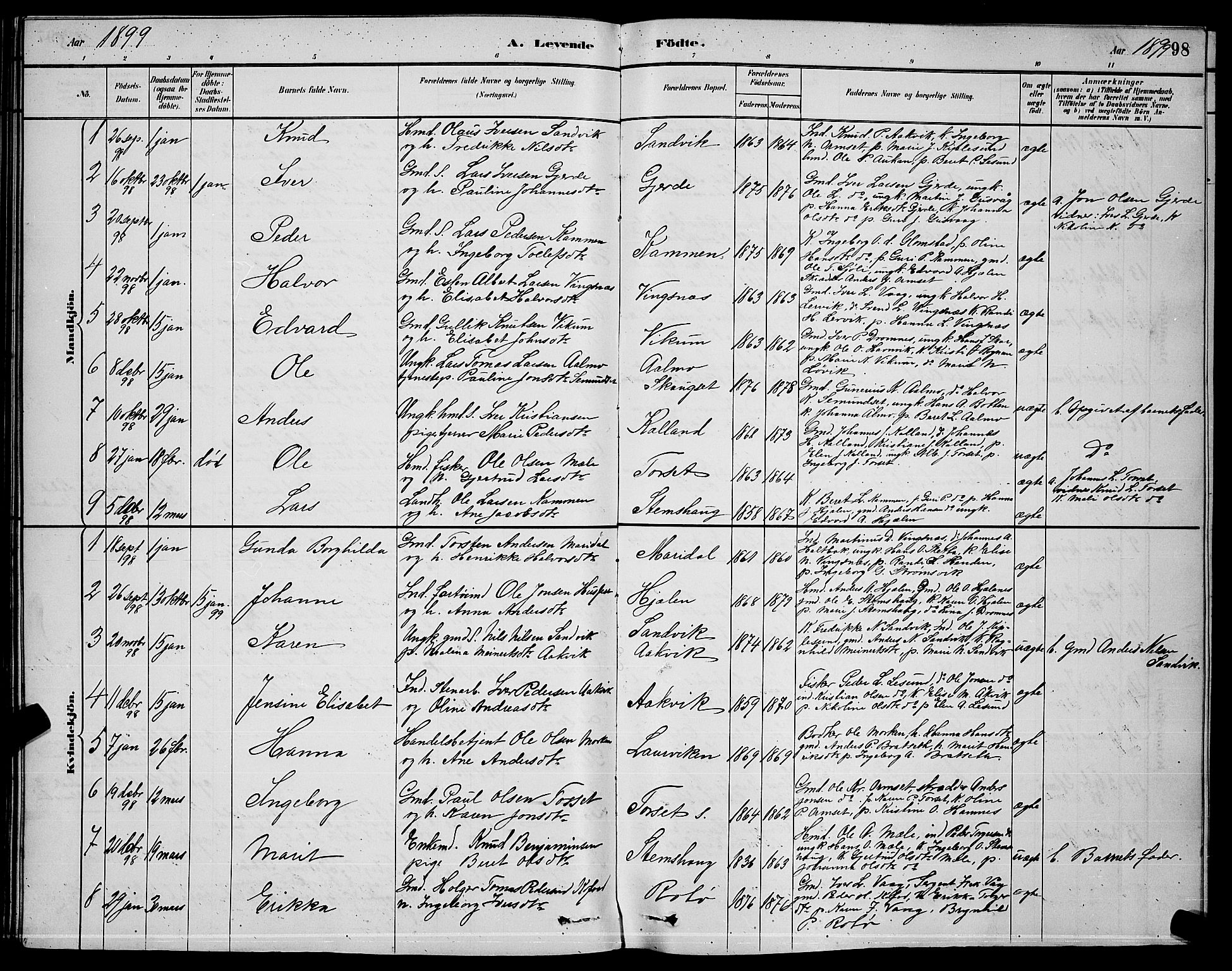 Ministerialprotokoller, klokkerbøker og fødselsregistre - Møre og Romsdal, AV/SAT-A-1454/578/L0909: Parish register (copy) no. 578C02, 1882-1900, p. 98