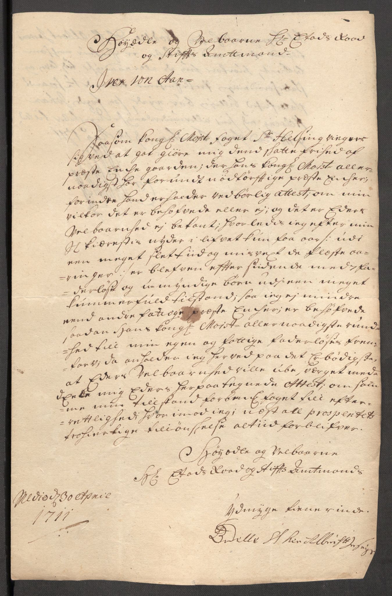 Rentekammeret inntil 1814, Reviderte regnskaper, Fogderegnskap, AV/RA-EA-4092/R63/L4319: Fogderegnskap Inderøy, 1711, p. 397