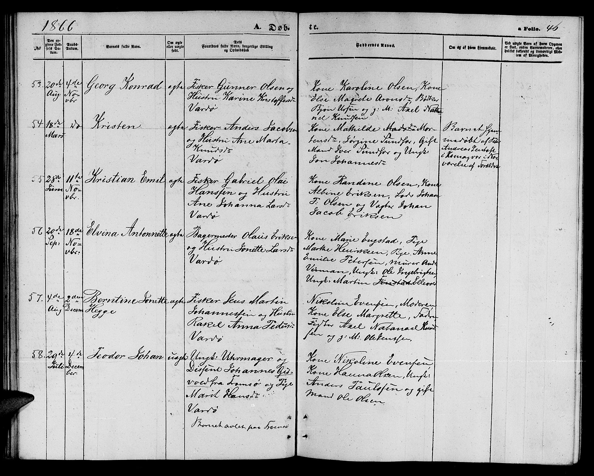 Vardø sokneprestkontor, AV/SATØ-S-1332/H/Hb/L0002klokker: Parish register (copy) no. 2, 1861-1870, p. 46