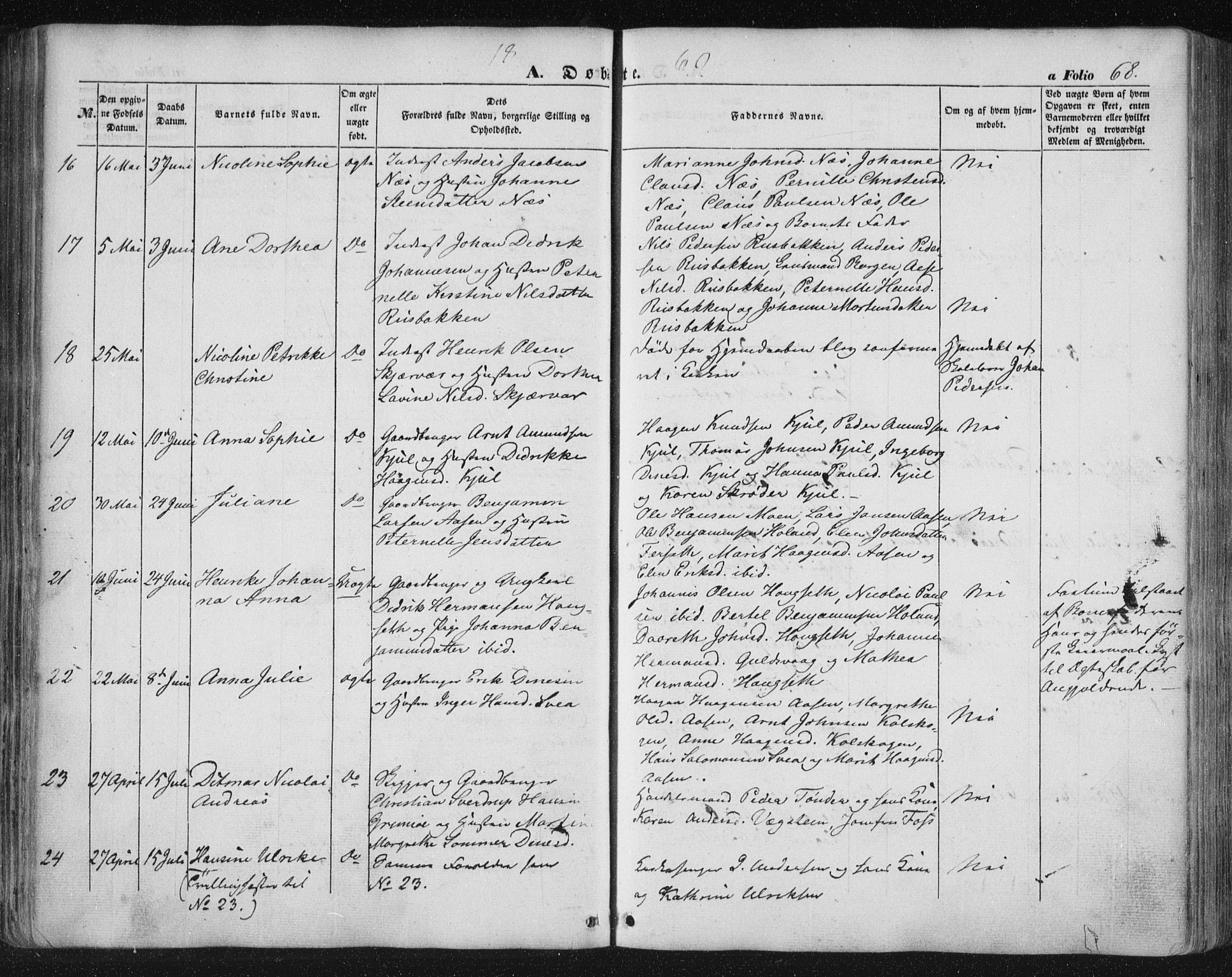 Ministerialprotokoller, klokkerbøker og fødselsregistre - Nordland, AV/SAT-A-1459/816/L0240: Parish register (official) no. 816A06, 1846-1870, p. 68