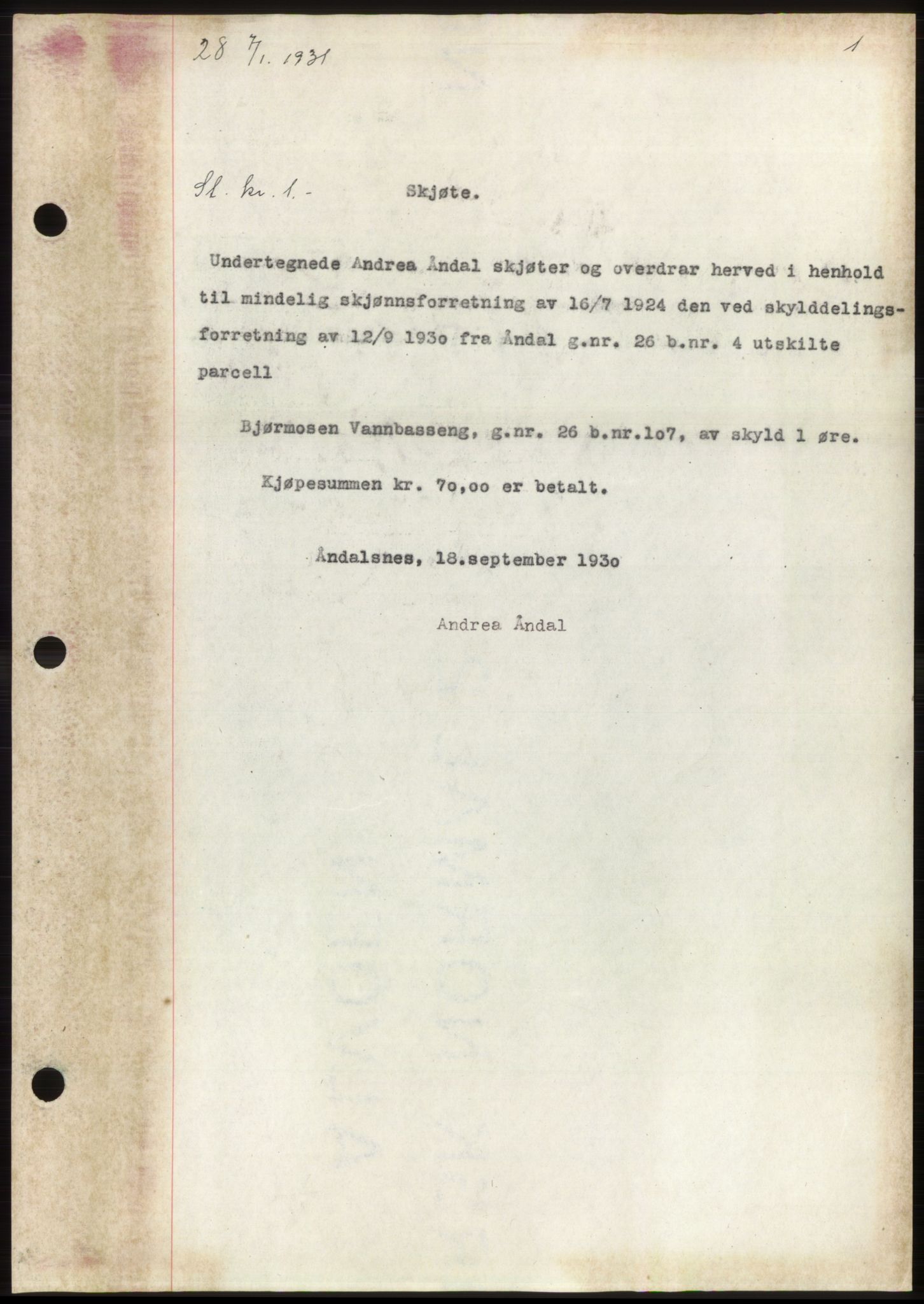 Romsdal sorenskriveri, AV/SAT-A-4149/1/2/2C/L0059: Mortgage book no. 53, 1931-1931, Deed date: 07.01.1931