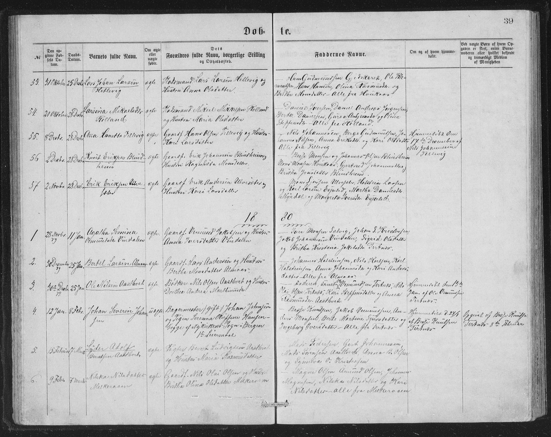 Åsane sokneprestembete, SAB/A-79401/H/Hab: Parish register (copy) no. A 1, 1870-1884, p. 39