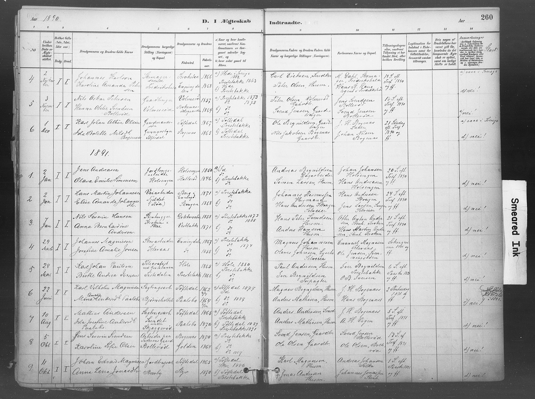 Idd prestekontor Kirkebøker, SAO/A-10911/F/Fb/L0002: Parish register (official) no. II 2, 1882-1923, p. 260