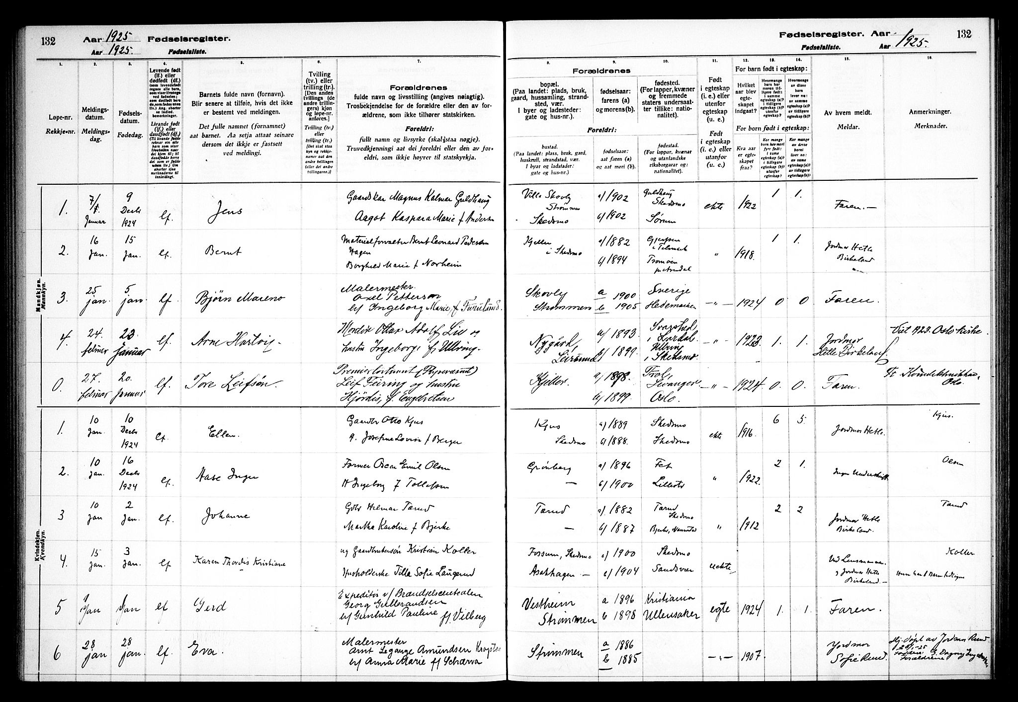 Skedsmo prestekontor Kirkebøker, AV/SAO-A-10033a/J/Ja/L0001: Birth register no. I 1, 1916-1931, p. 132