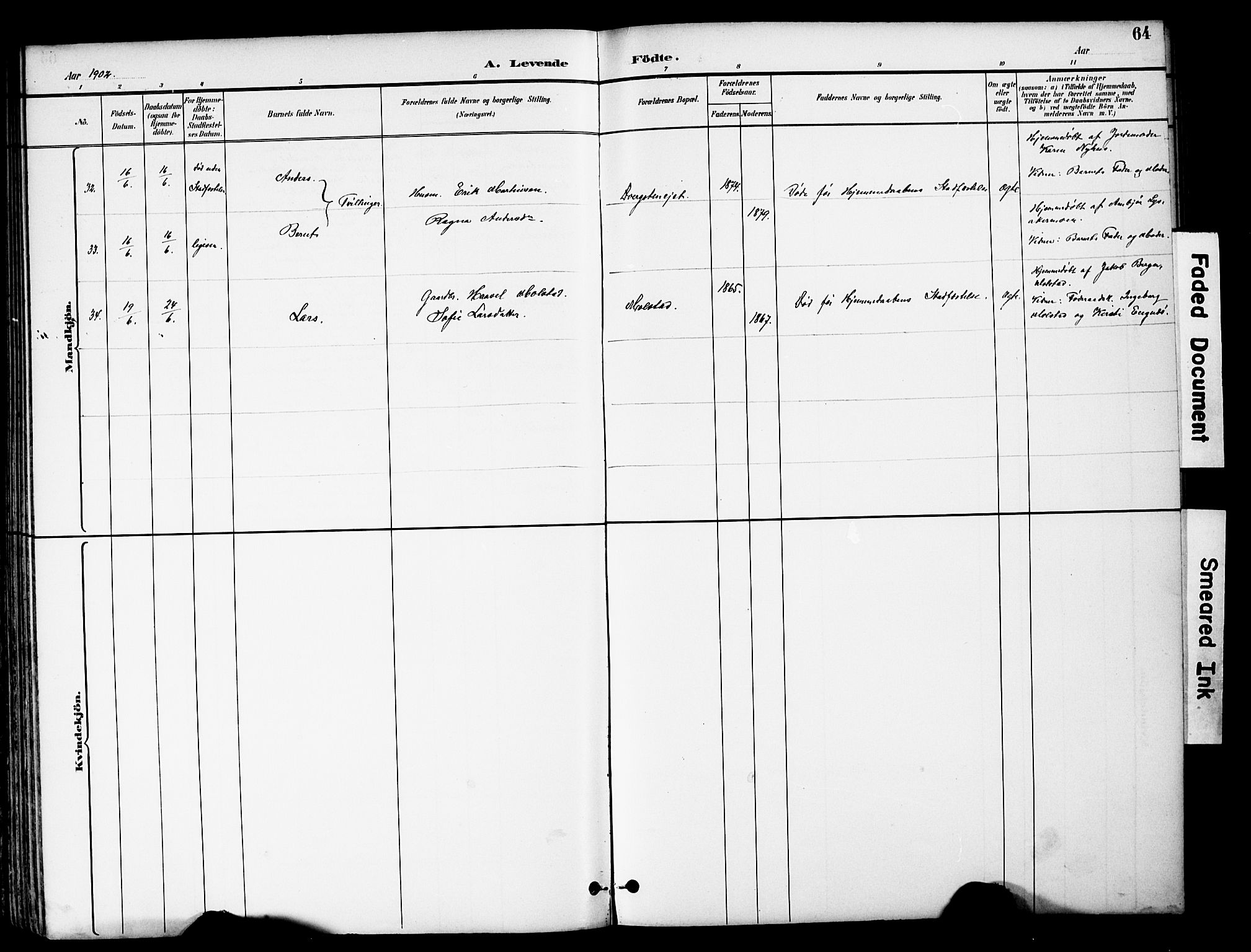 Brandbu prestekontor, SAH/PREST-114/H/Ha/Hab/L0006: Parish register (copy) no. 6, 1893-1902, p. 64
