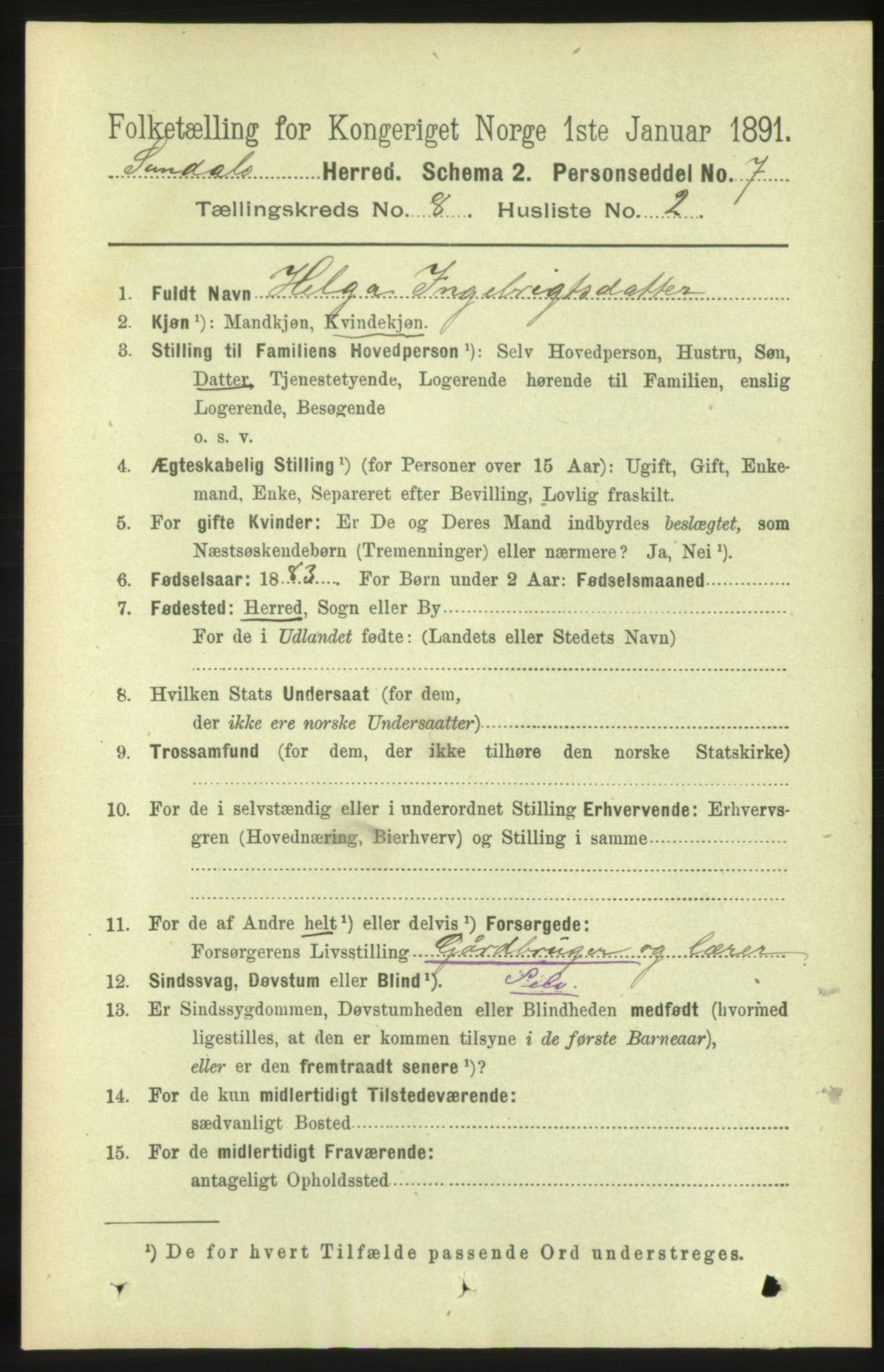 RA, 1891 census for 1563 Sunndal, 1891, p. 2159