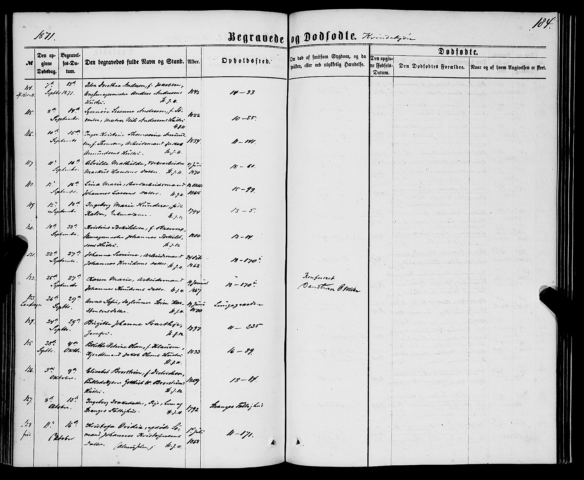 Domkirken sokneprestembete, AV/SAB-A-74801/H/Haa/L0042: Parish register (official) no. E 3, 1863-1876, p. 184