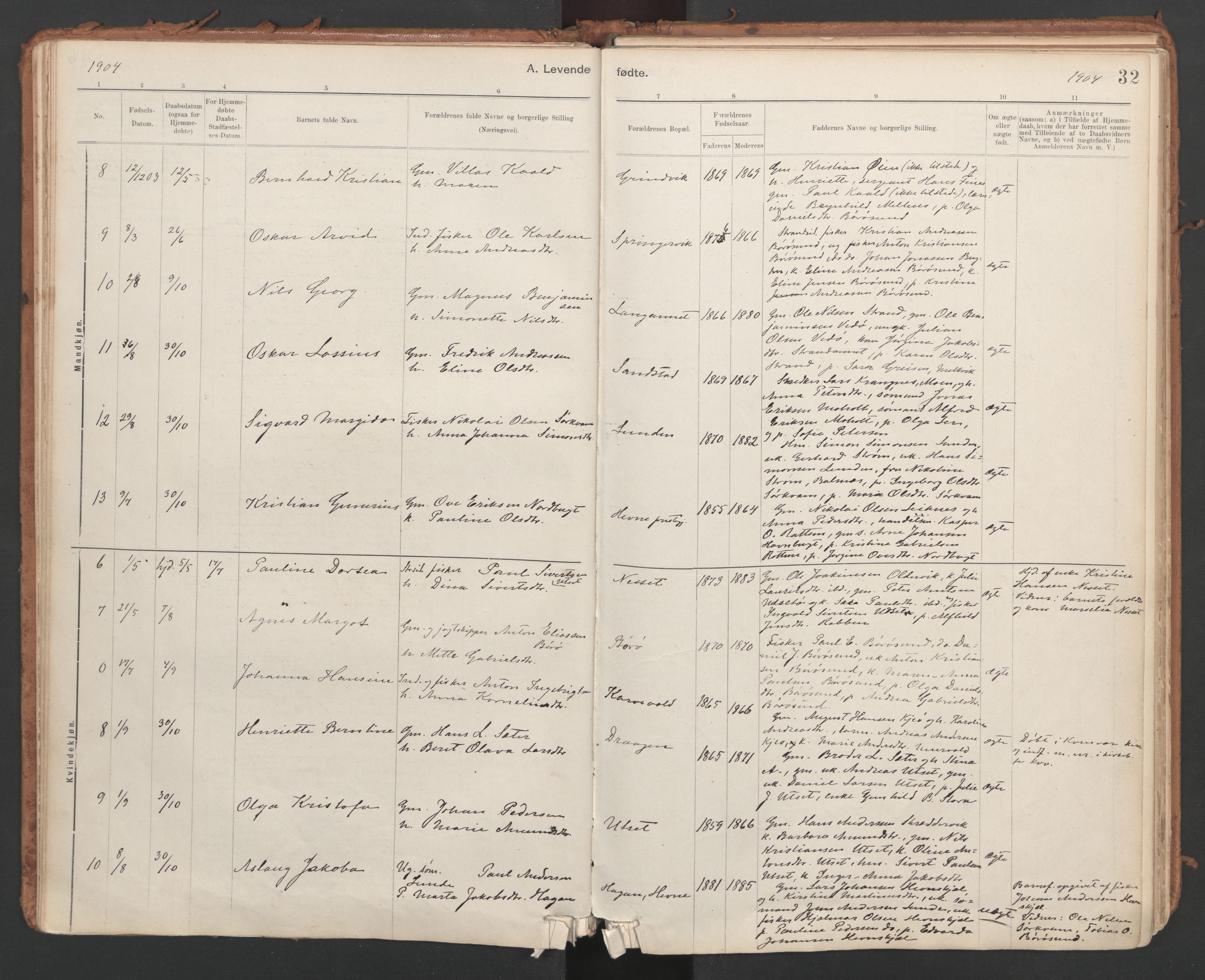 Ministerialprotokoller, klokkerbøker og fødselsregistre - Sør-Trøndelag, SAT/A-1456/639/L0572: Parish register (official) no. 639A01, 1890-1920, p. 32