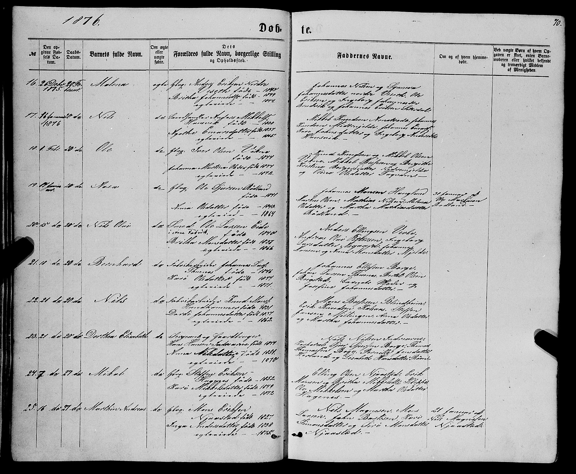 Haus sokneprestembete, SAB/A-75601/H/Haa: Parish register (official) no. A 18, 1871-1877, p. 70