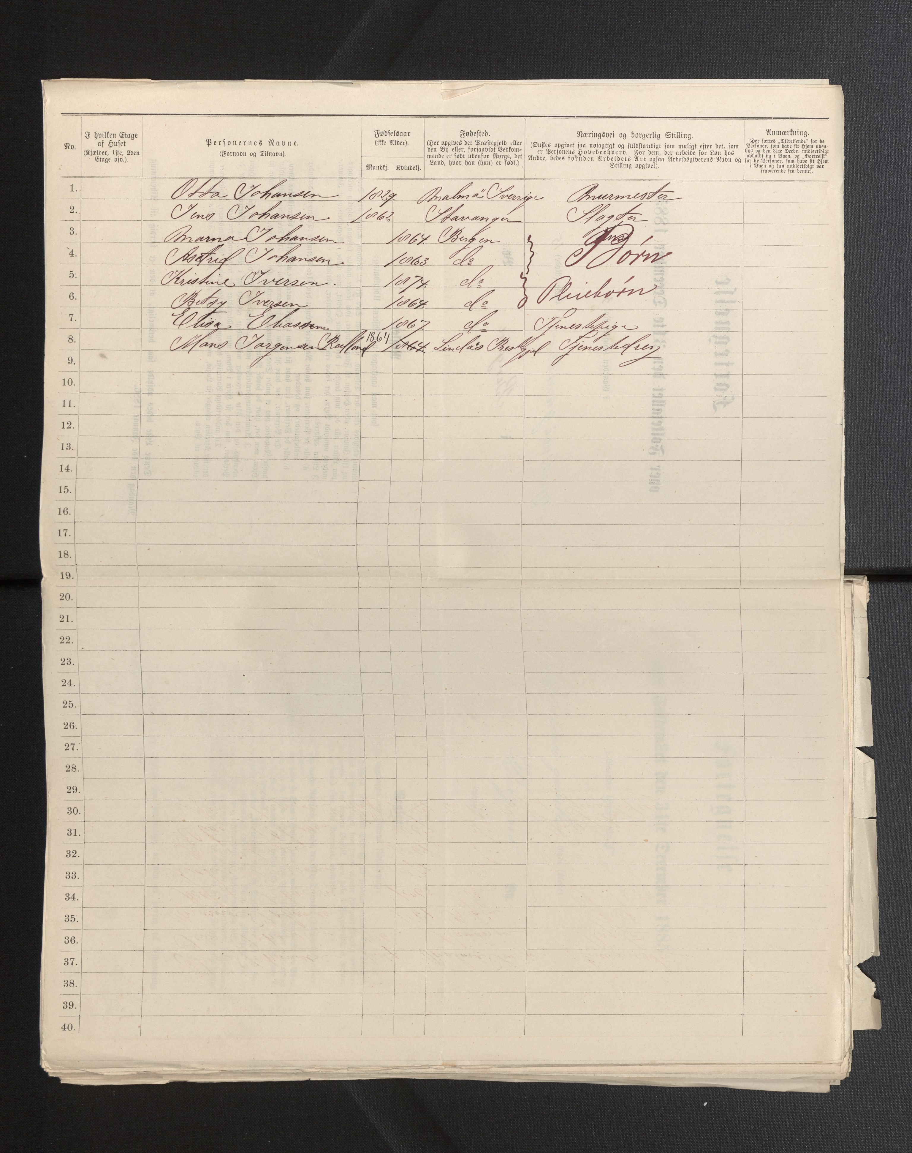 SAB, 1885 census for 1301 Bergen, 1885, p. 4557
