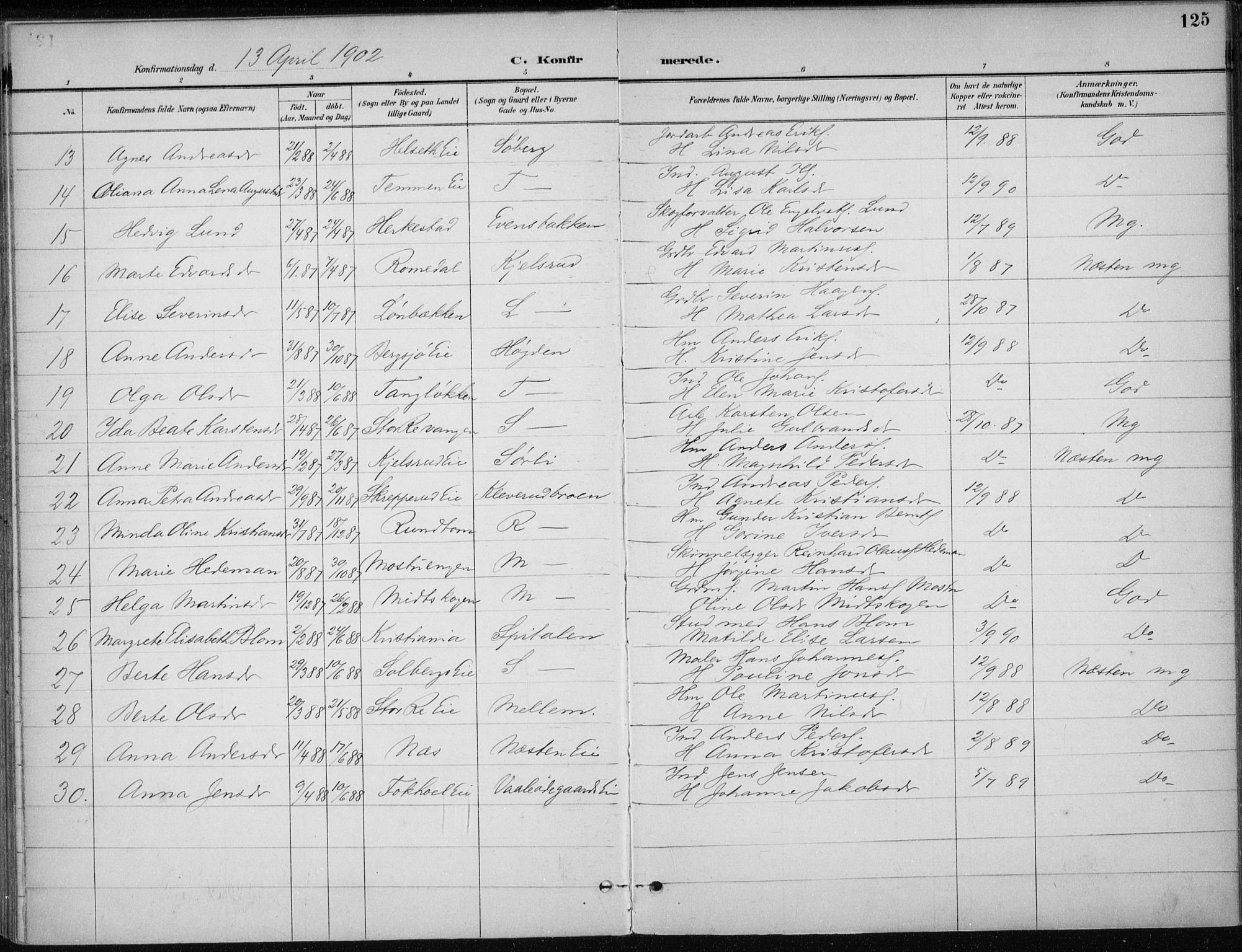 Stange prestekontor, AV/SAH-PREST-002/K/L0023: Parish register (official) no. 23, 1897-1920, p. 125