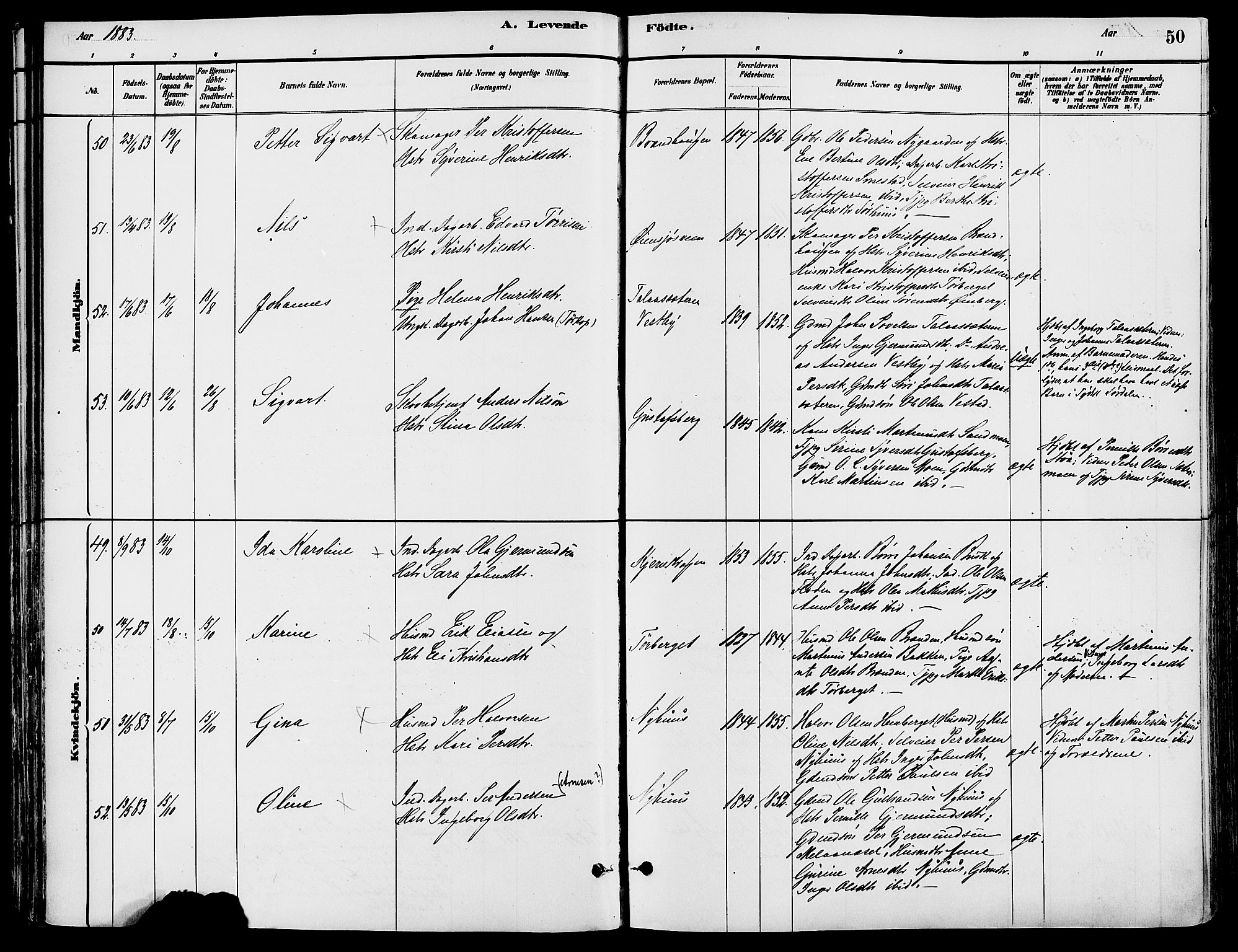 Trysil prestekontor, AV/SAH-PREST-046/H/Ha/Haa/L0008: Parish register (official) no. 8, 1881-1897, p. 50