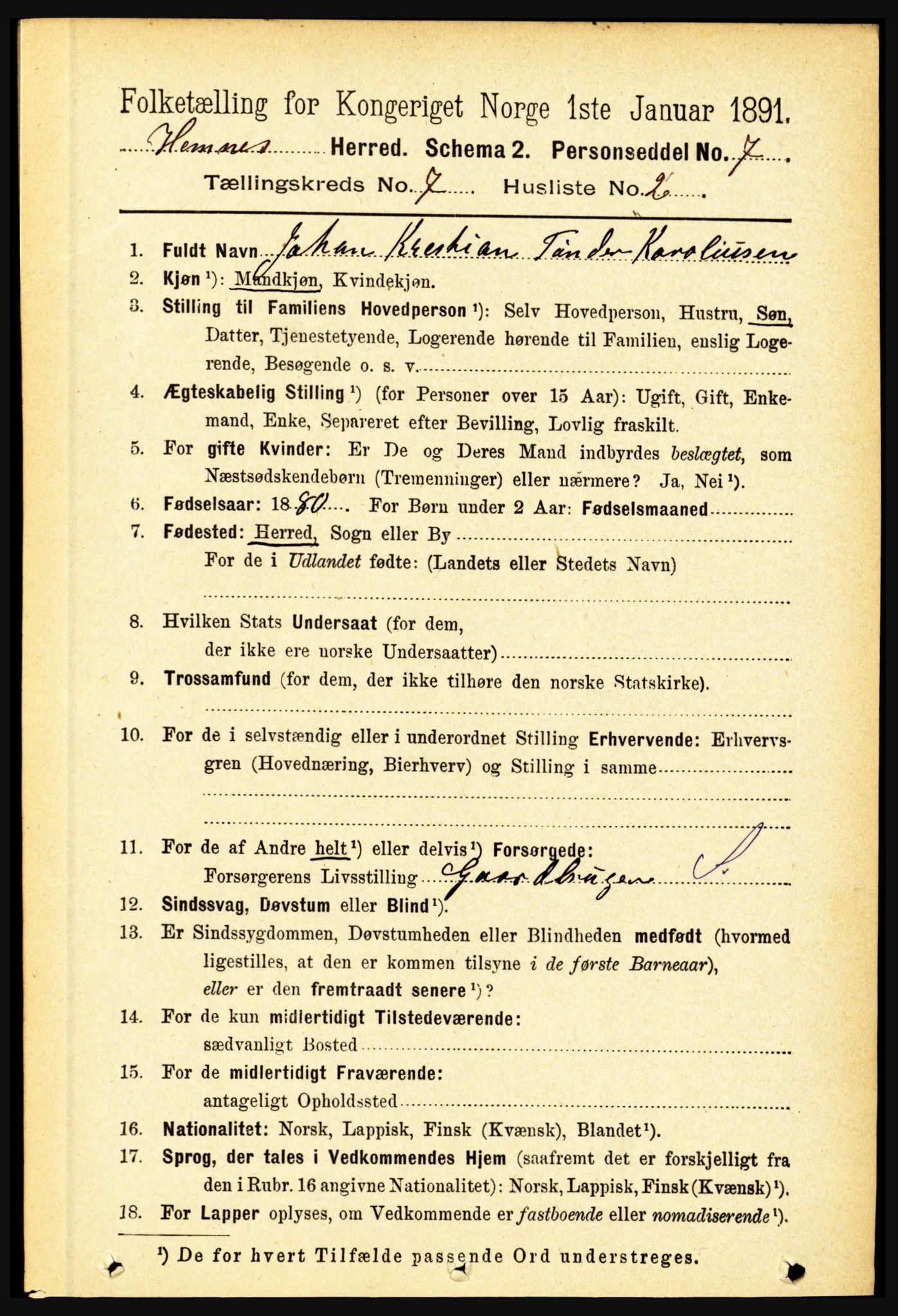 RA, 1891 census for 1832 Hemnes, 1891, p. 3262