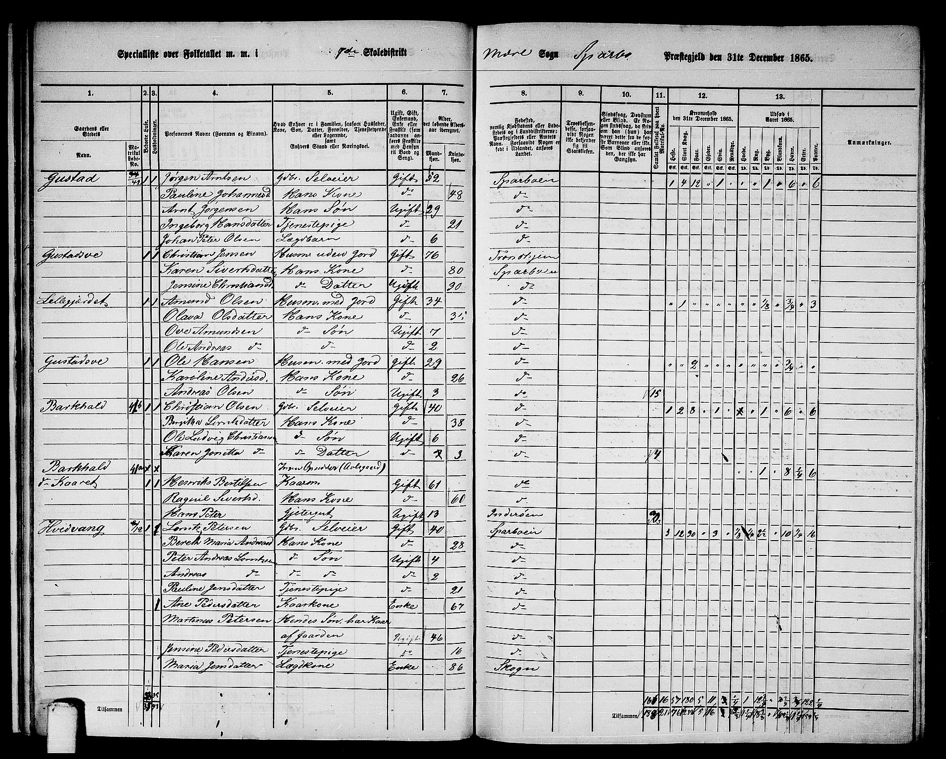 RA, 1865 census for Sparbu, 1865, p. 18