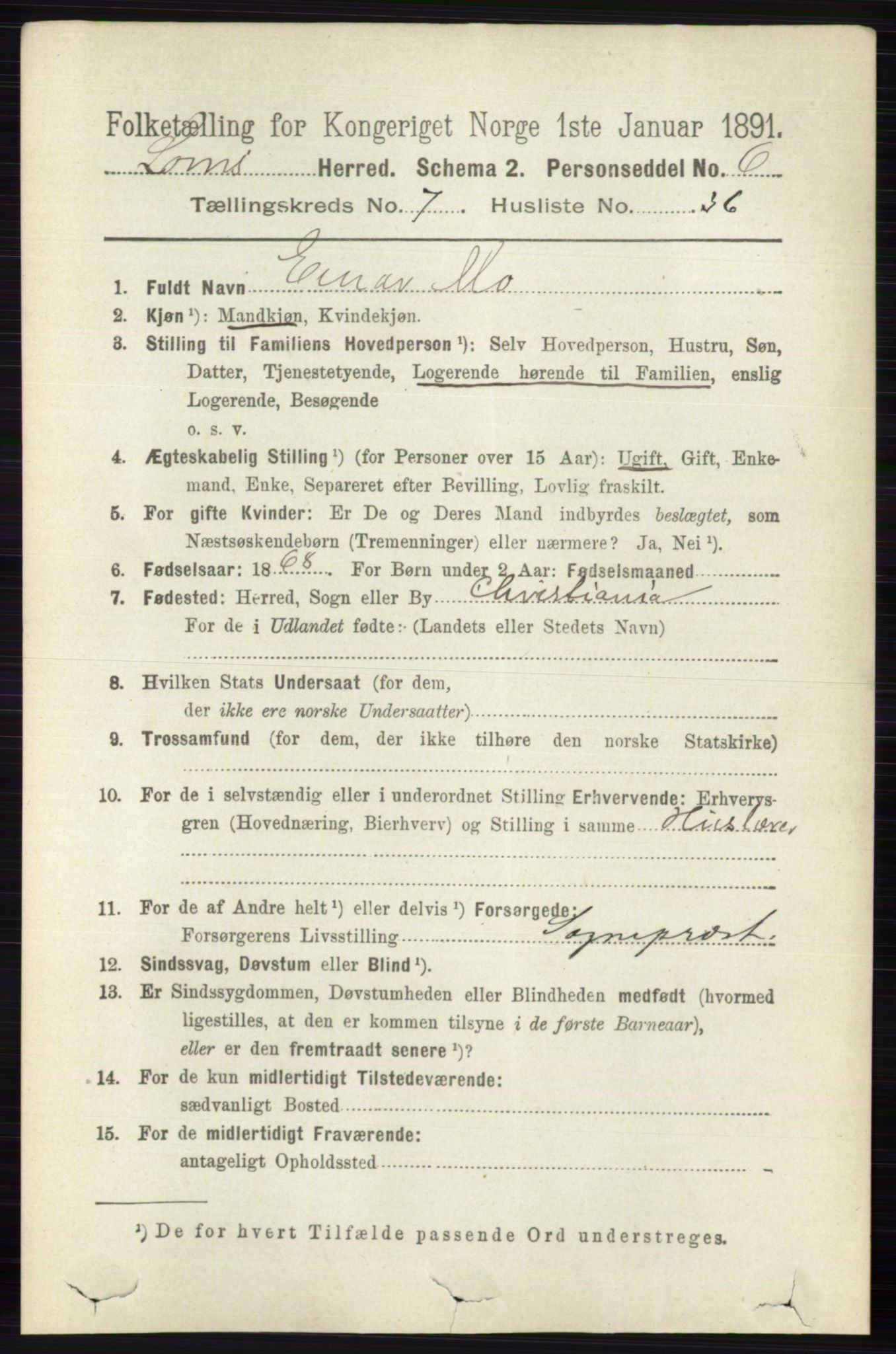 RA, 1891 census for 0514 Lom, 1891, p. 3036