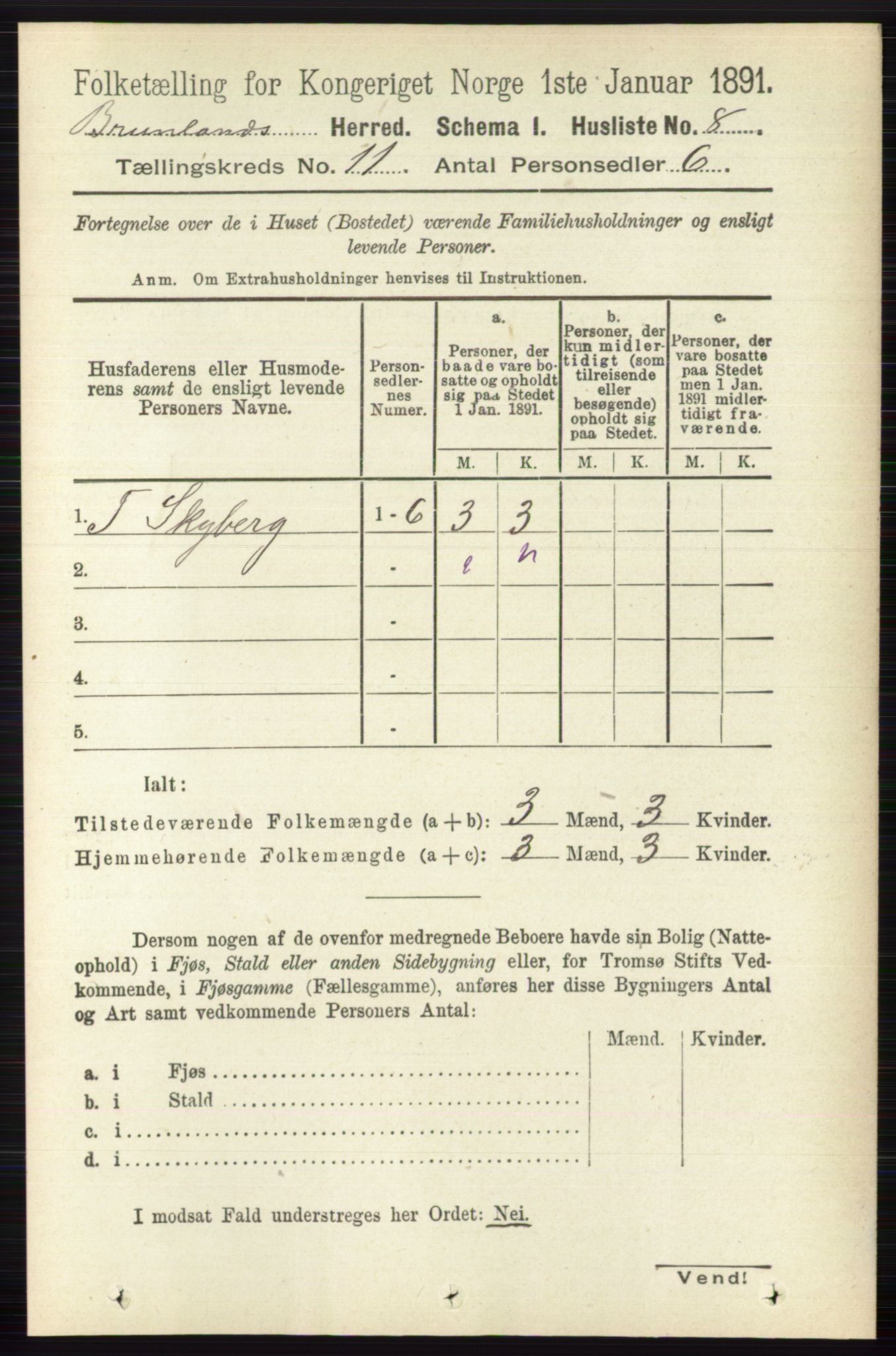 RA, 1891 census for 0726 Brunlanes, 1891, p. 5299