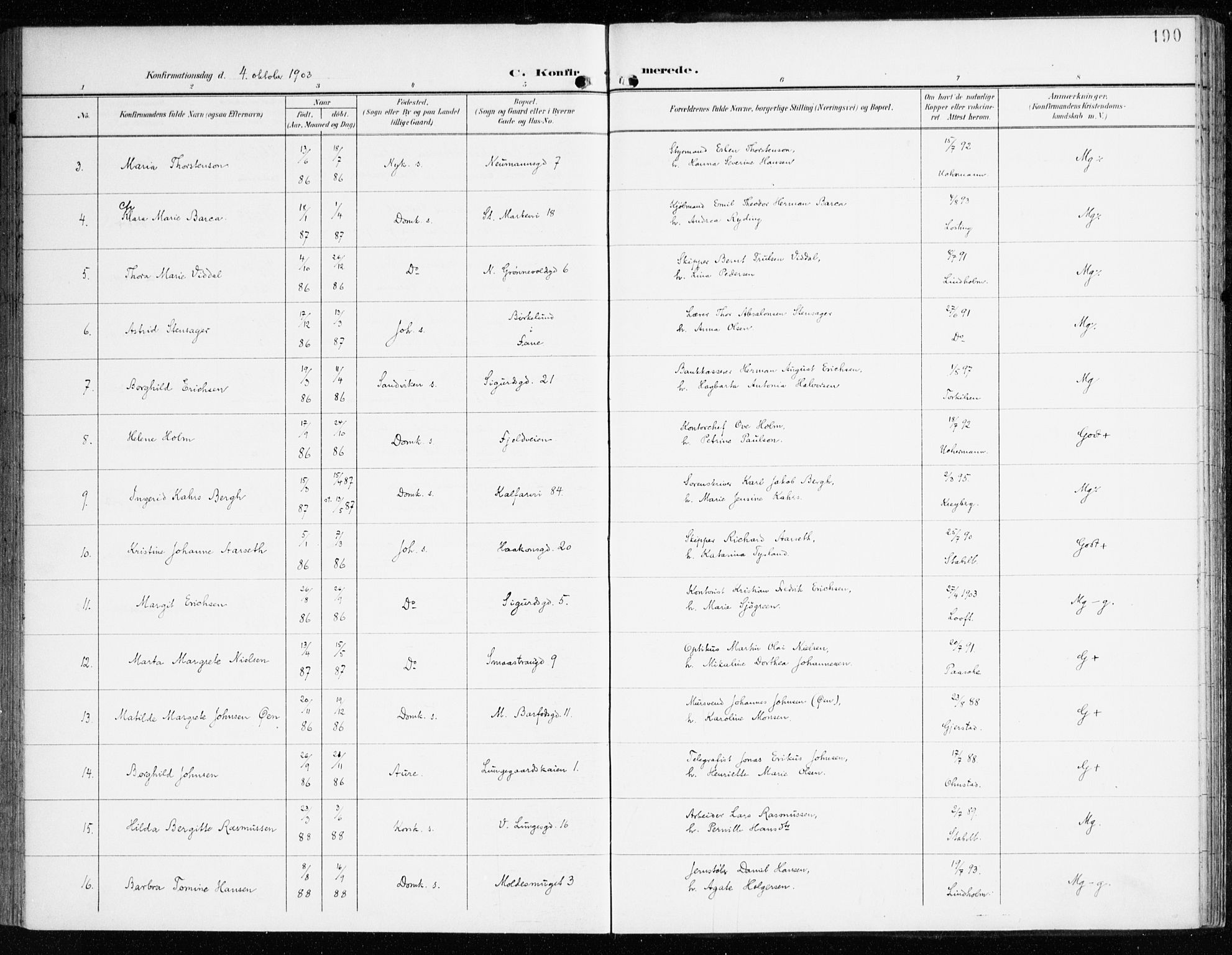 Domkirken sokneprestembete, AV/SAB-A-74801/H/Haa/L0031: Parish register (official) no. C 6, 1898-1915, p. 190