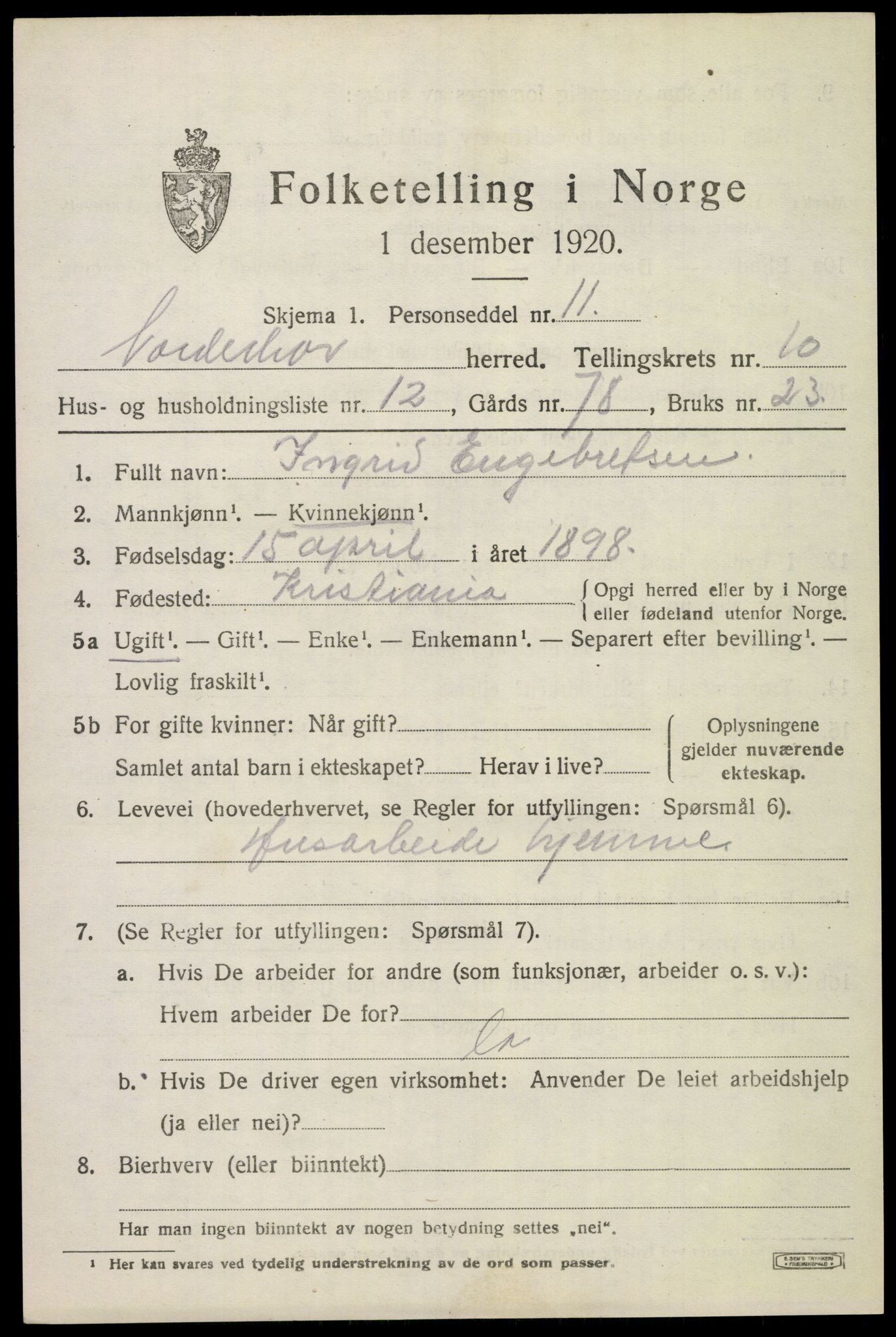 SAKO, 1920 census for Norderhov, 1920, p. 12174