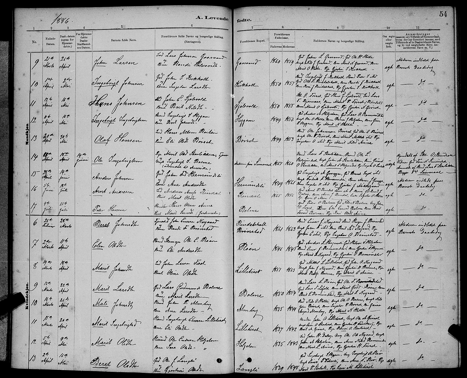 Ministerialprotokoller, klokkerbøker og fødselsregistre - Møre og Romsdal, AV/SAT-A-1454/598/L1077: Parish register (copy) no. 598C02, 1879-1891, p. 54