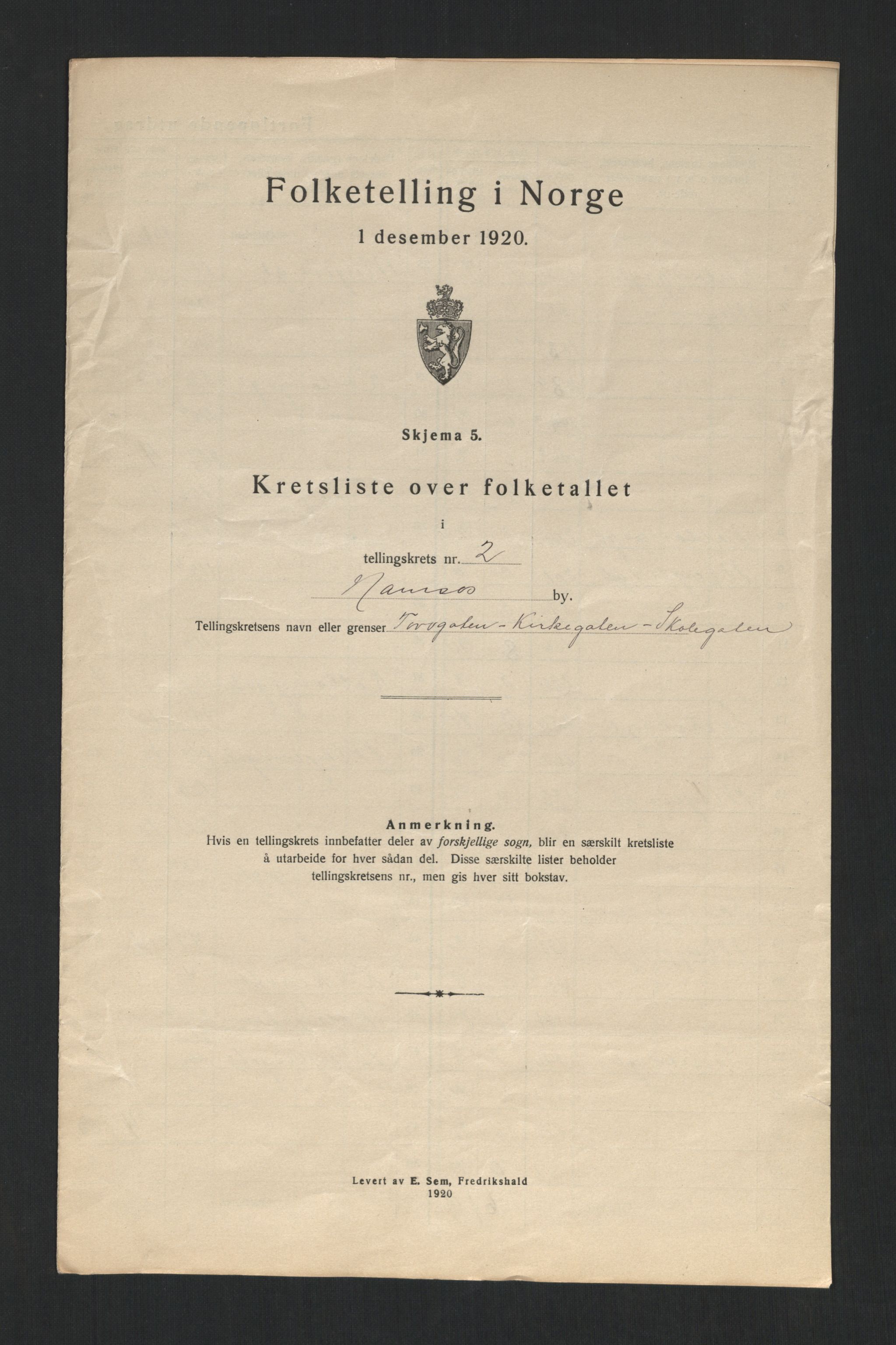 SAT, 1920 census for Namsos, 1920, p. 10