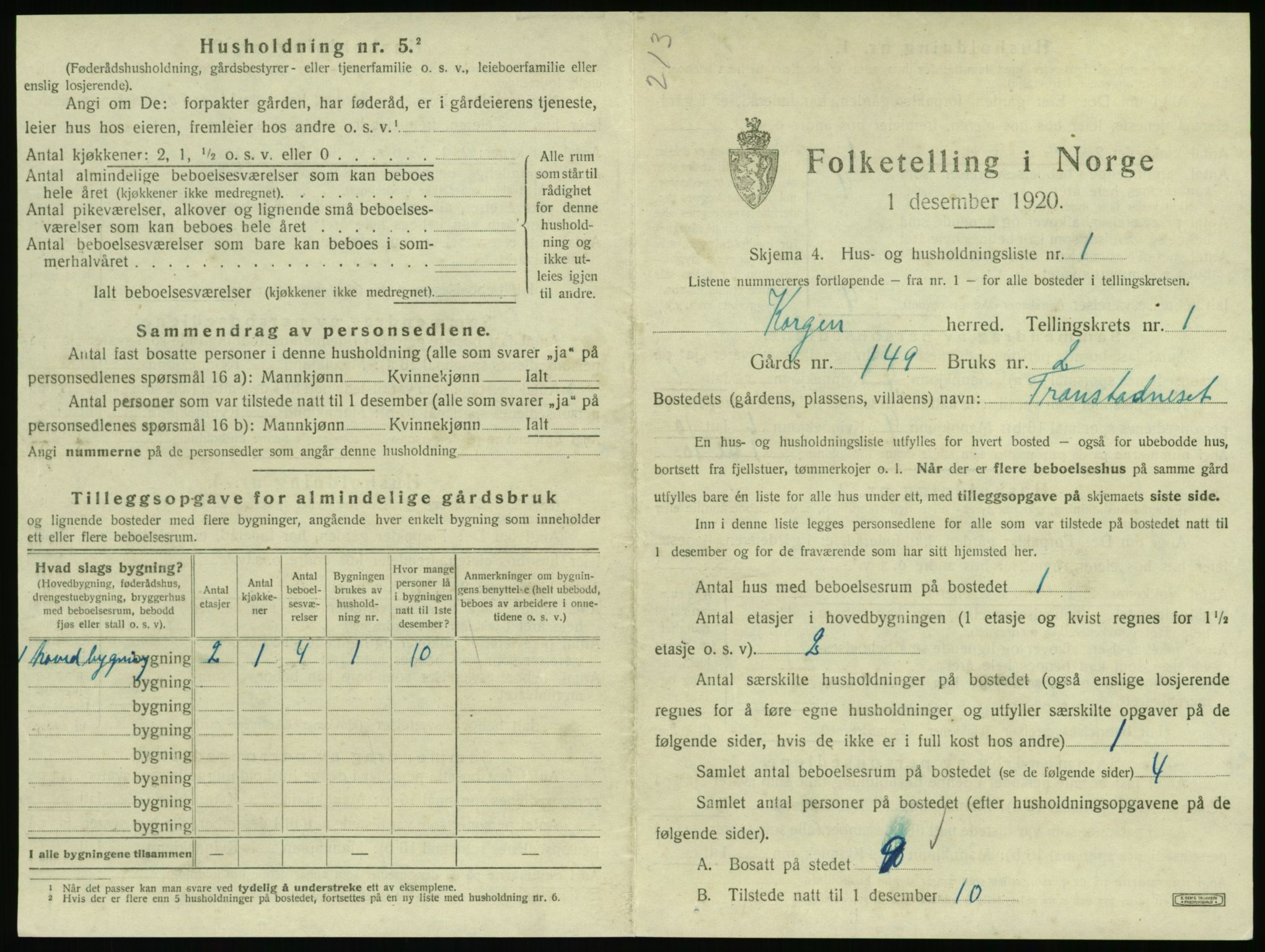 SAT, 1920 census for Korgen, 1920, p. 34