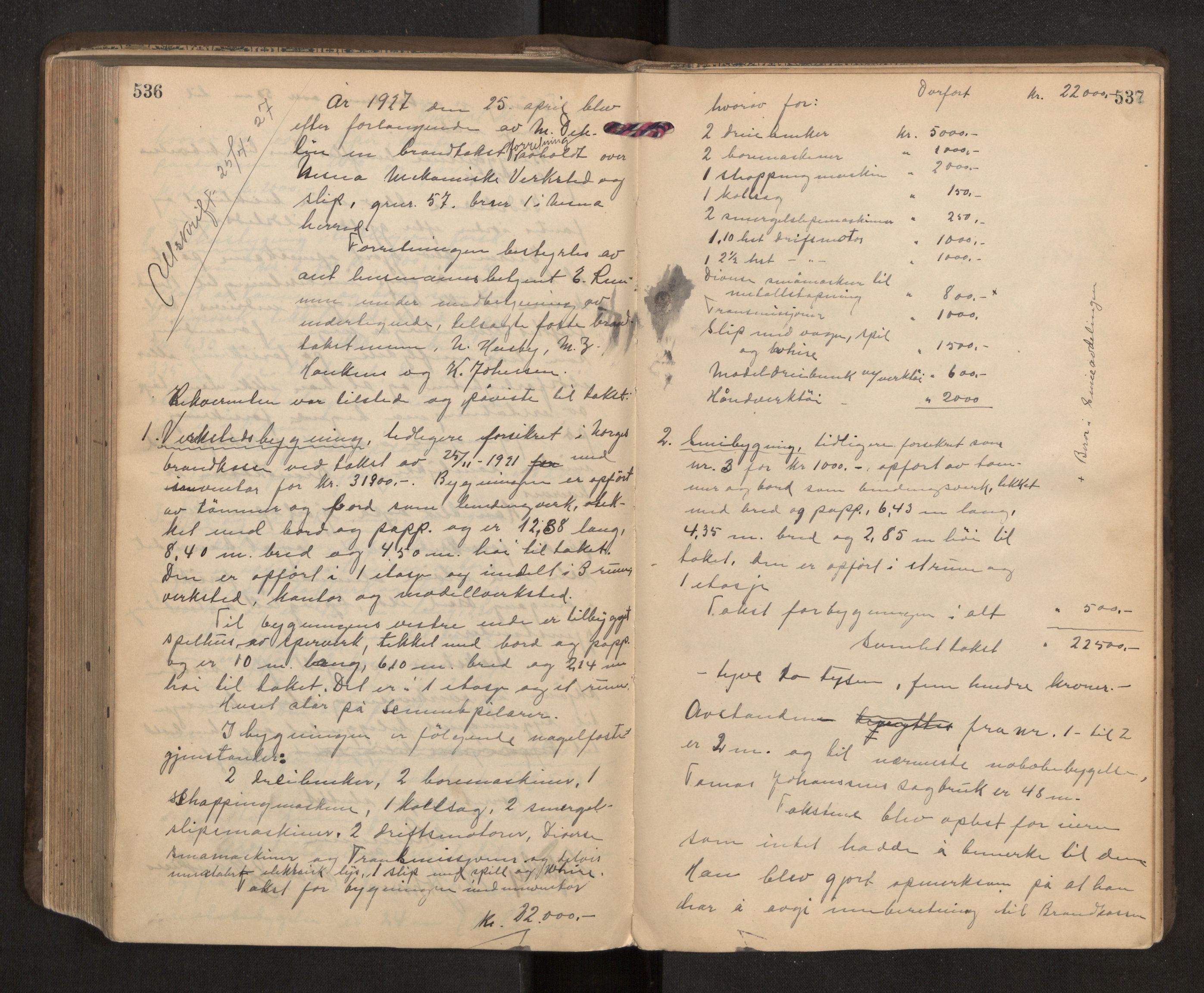 Norges Brannkasse Nesna, AV/SAT-A-5575/Fa/L0004: Branntakstprotokoll, 1919-1927, p. 536-537