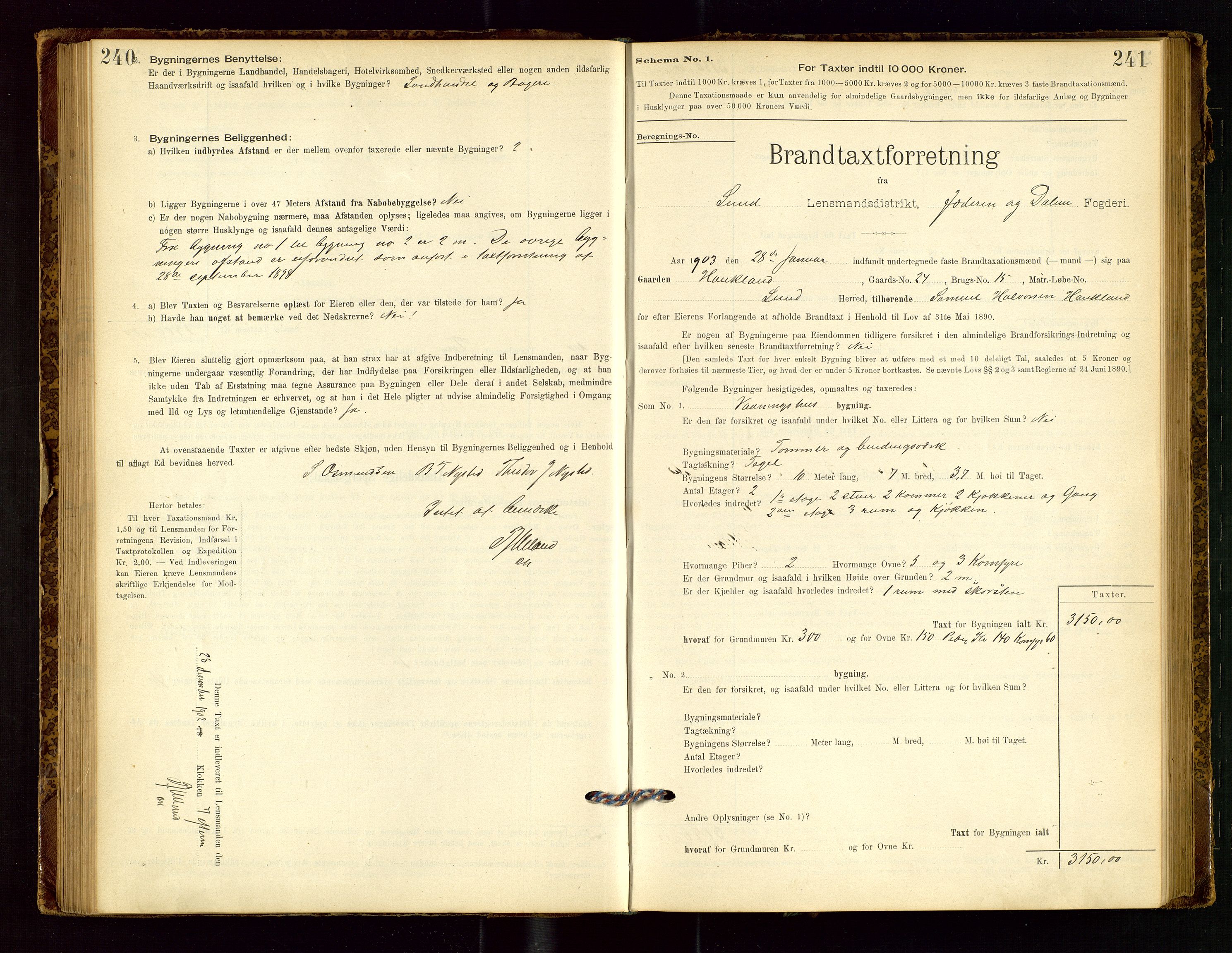 Lund lensmannskontor, SAST/A-100303/Gob/L0001: "Brandtakstprotokol", 1894-1907, p. 240-241