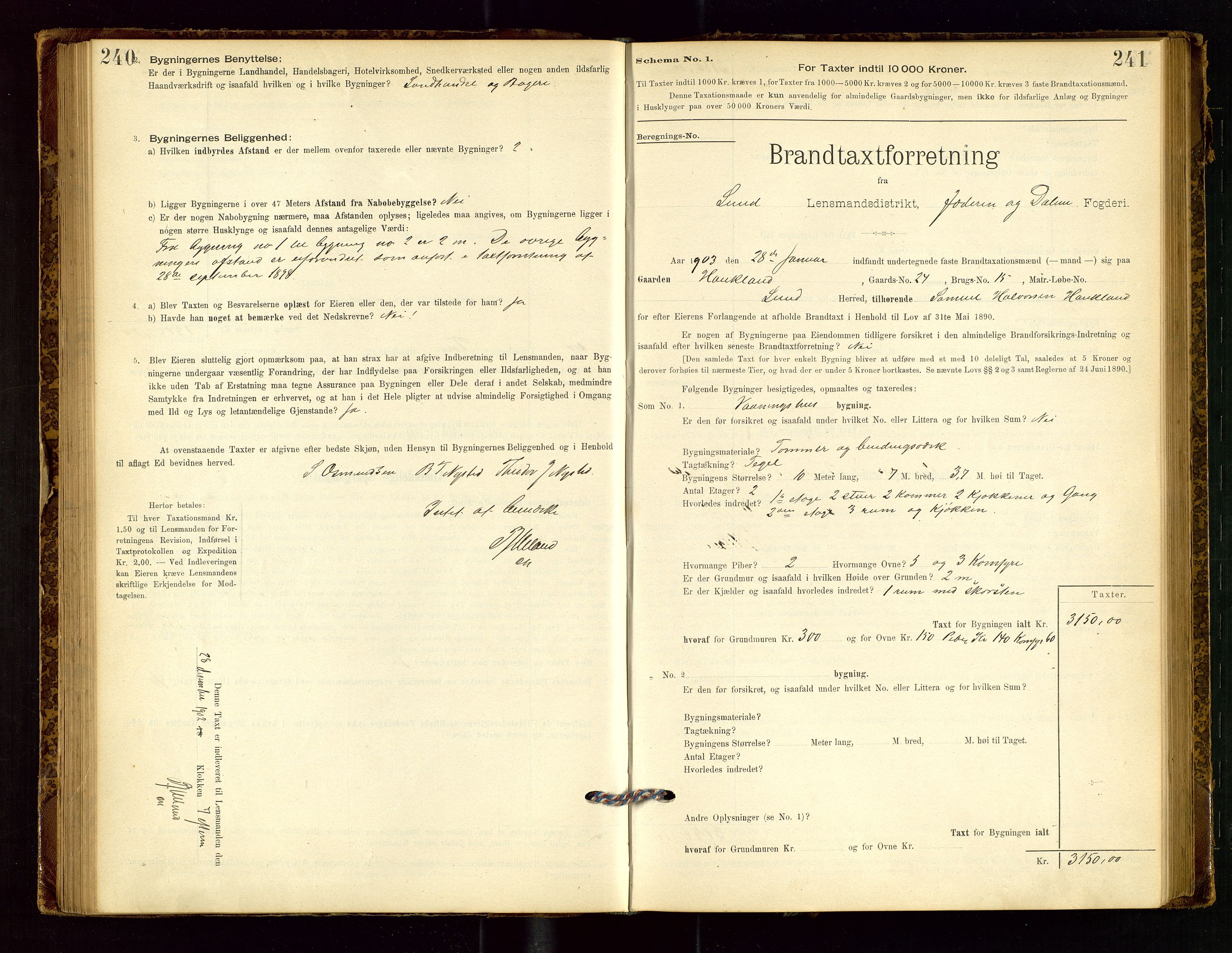 Lund lensmannskontor, AV/SAST-A-100303/Gob/L0001: "Brandtakstprotokol", 1894-1907, p. 240-241