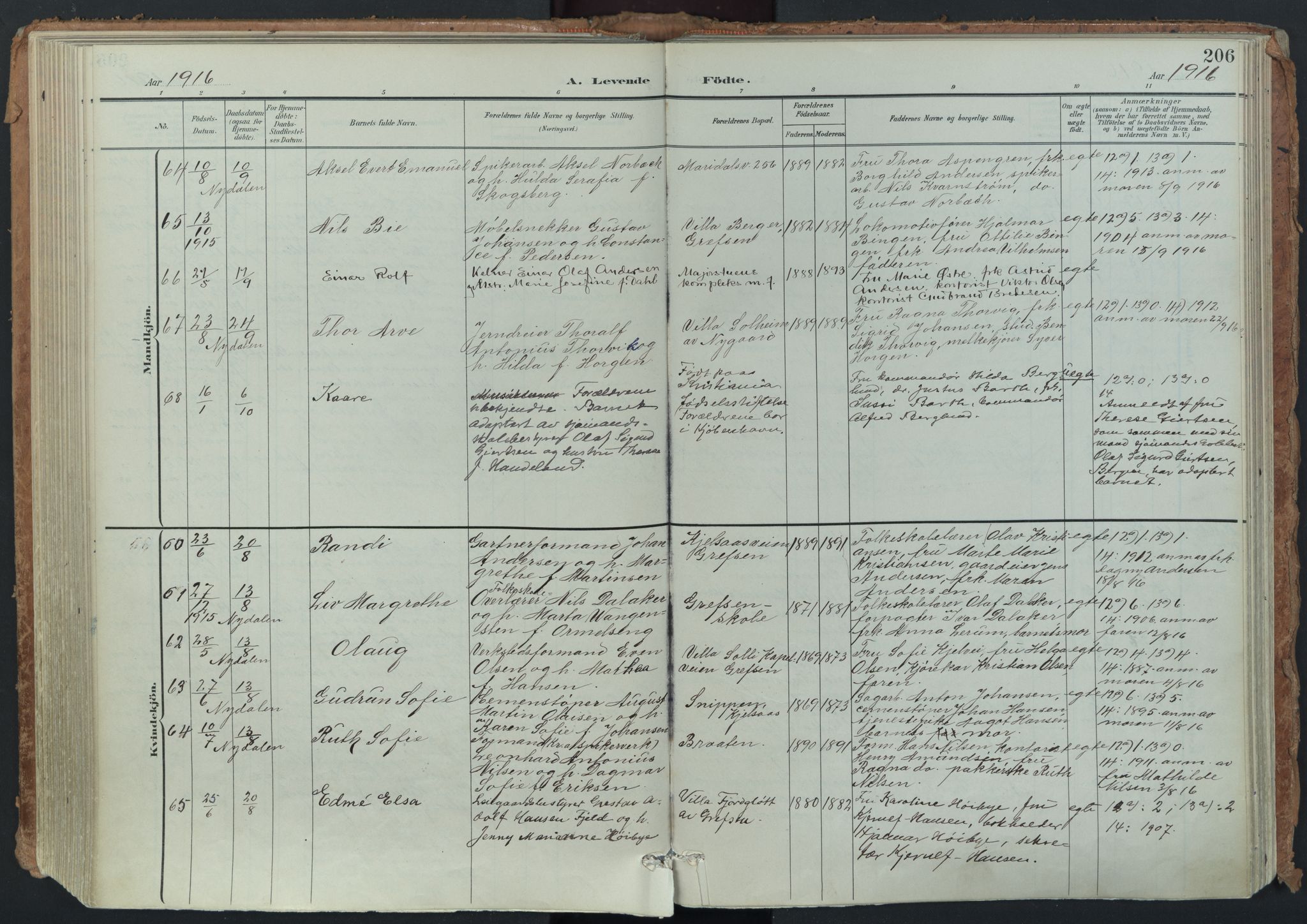 Vestre Aker prestekontor Kirkebøker, AV/SAO-A-10025/F/Fa/L0014: Parish register (official) no. 14, 1903-1921, p. 206