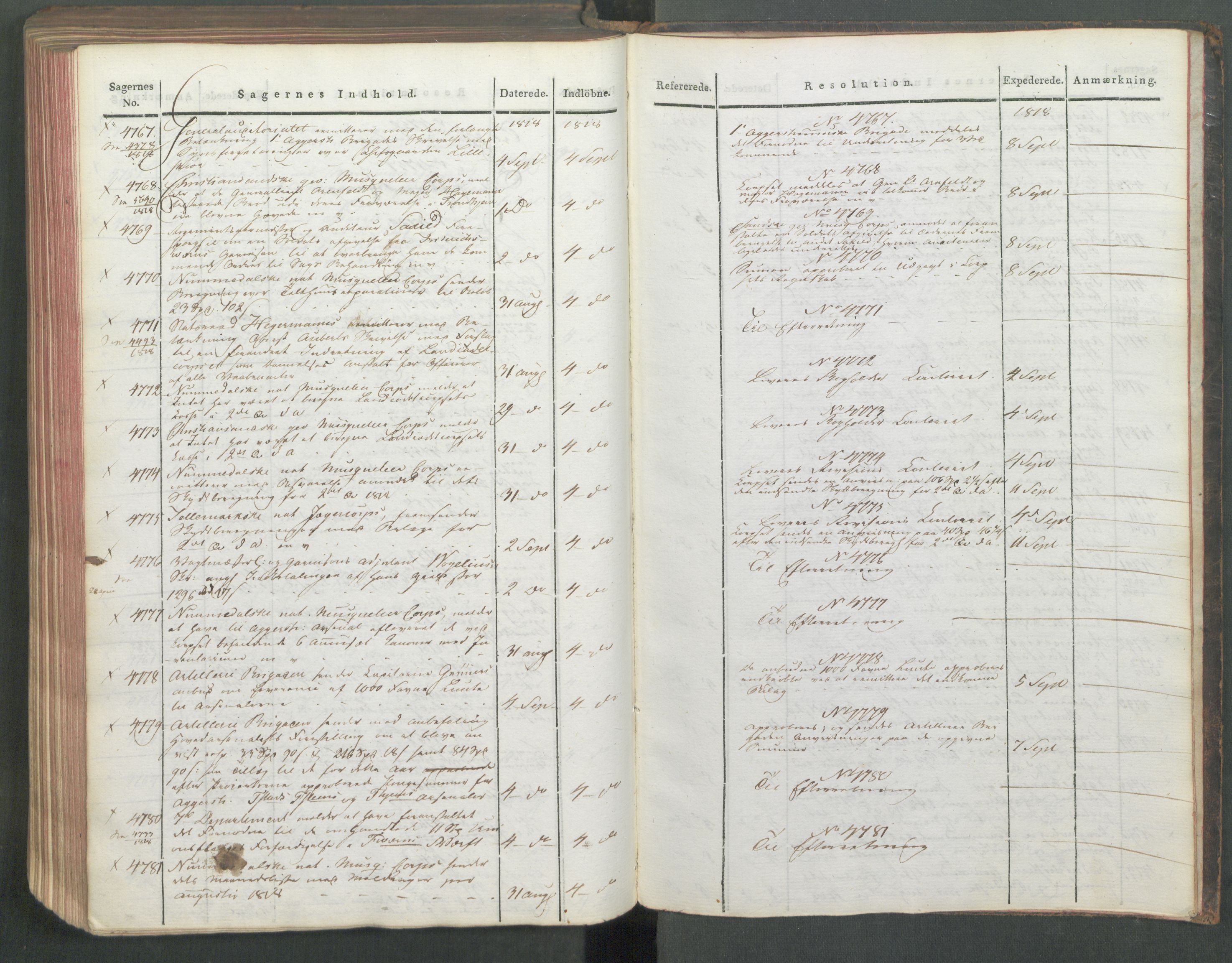 Armédepartementet, RA/RAFA-3493/C/Ca/L0015: 6. Departements Journal, 1818