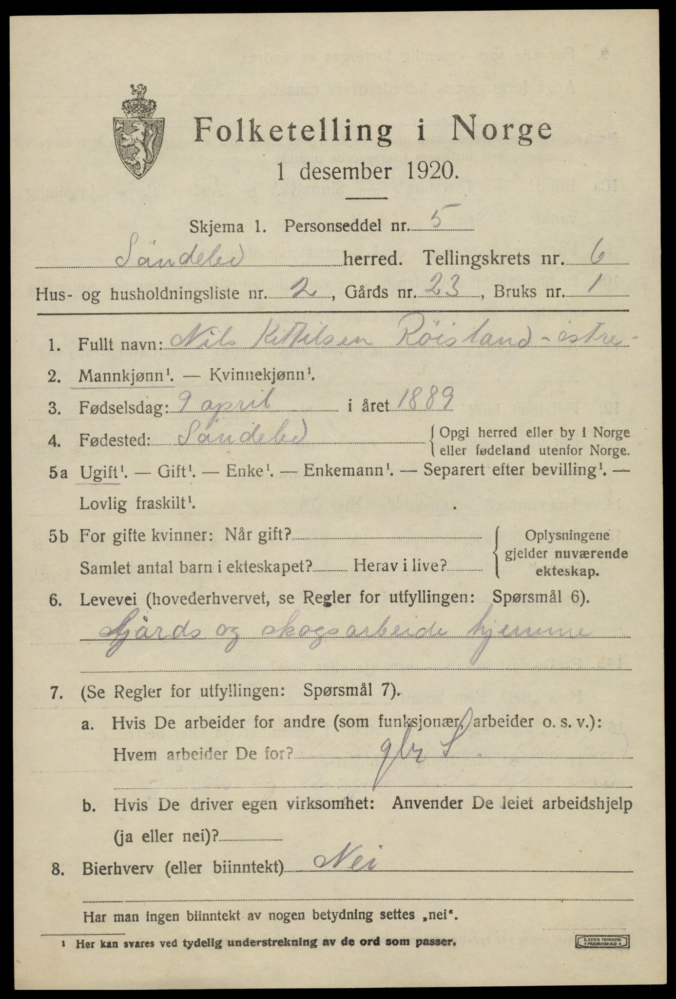 SAK, 1920 census for Søndeled, 1920, p. 3717