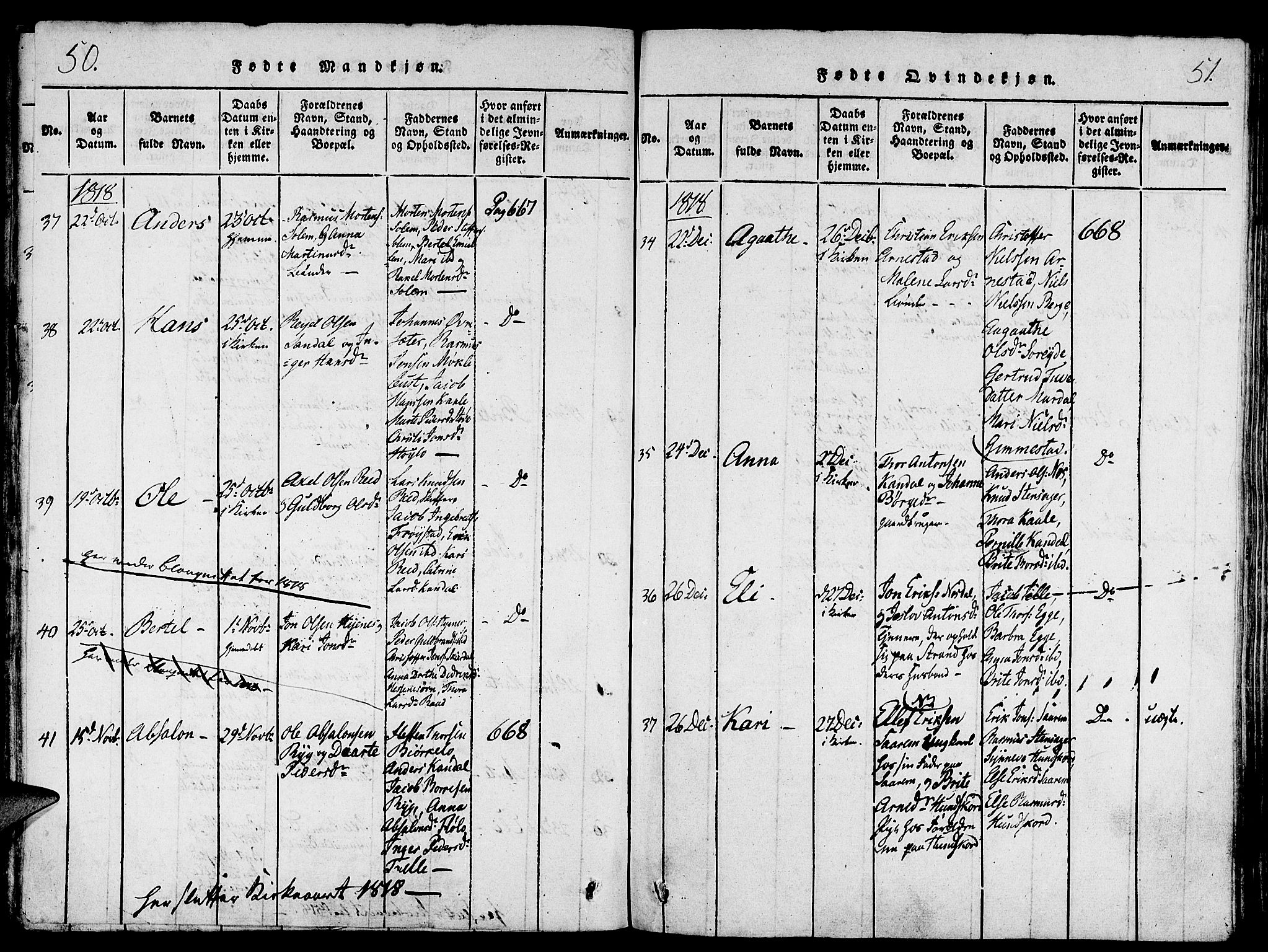 Gloppen sokneprestembete, AV/SAB-A-80101/H/Haa/Haaa/L0006: Parish register (official) no. A 6, 1816-1826, p. 50-51