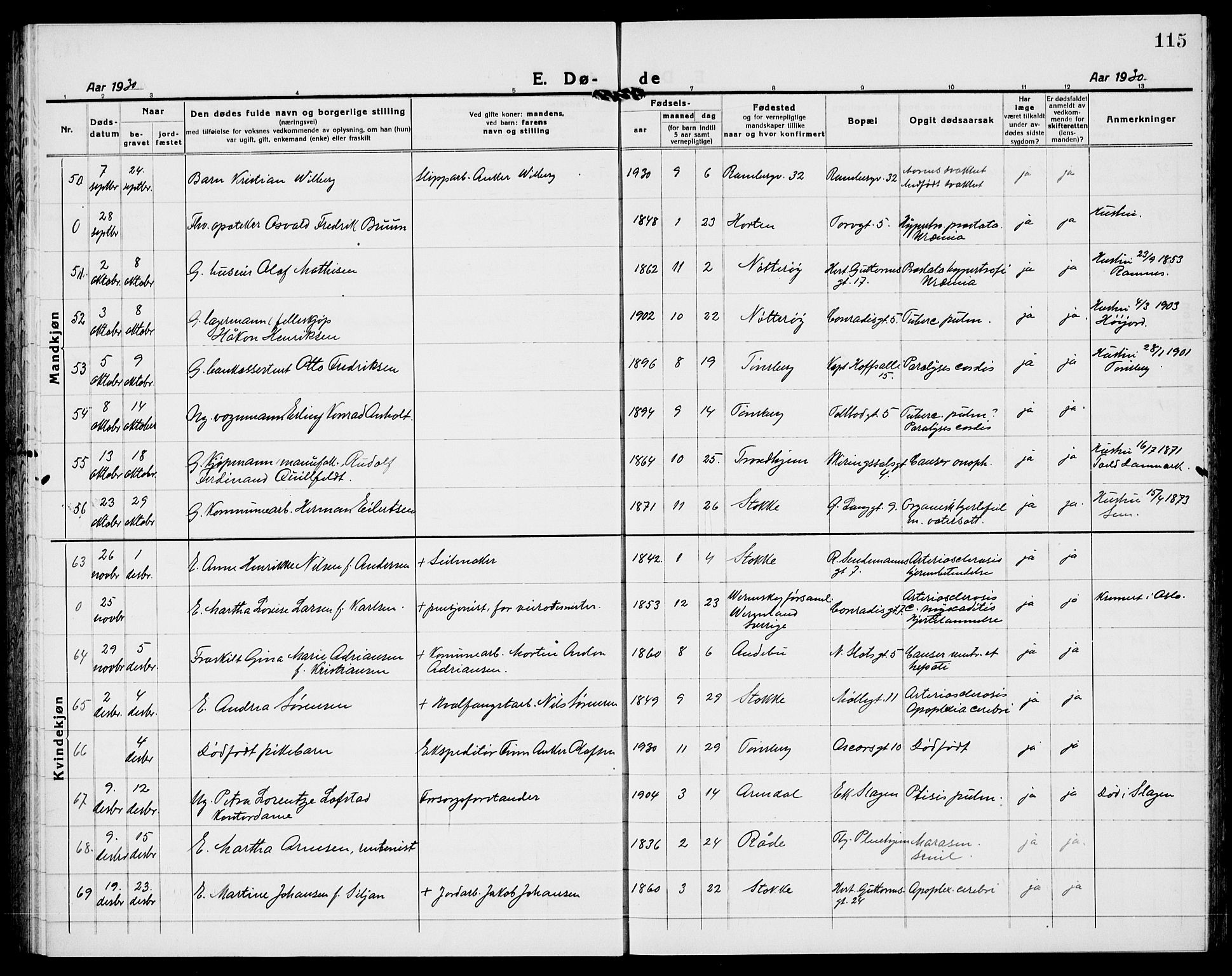 Tønsberg kirkebøker, AV/SAKO-A-330/G/Ga/L0018: Parish register (copy) no. 18, 1920-1935, p. 115