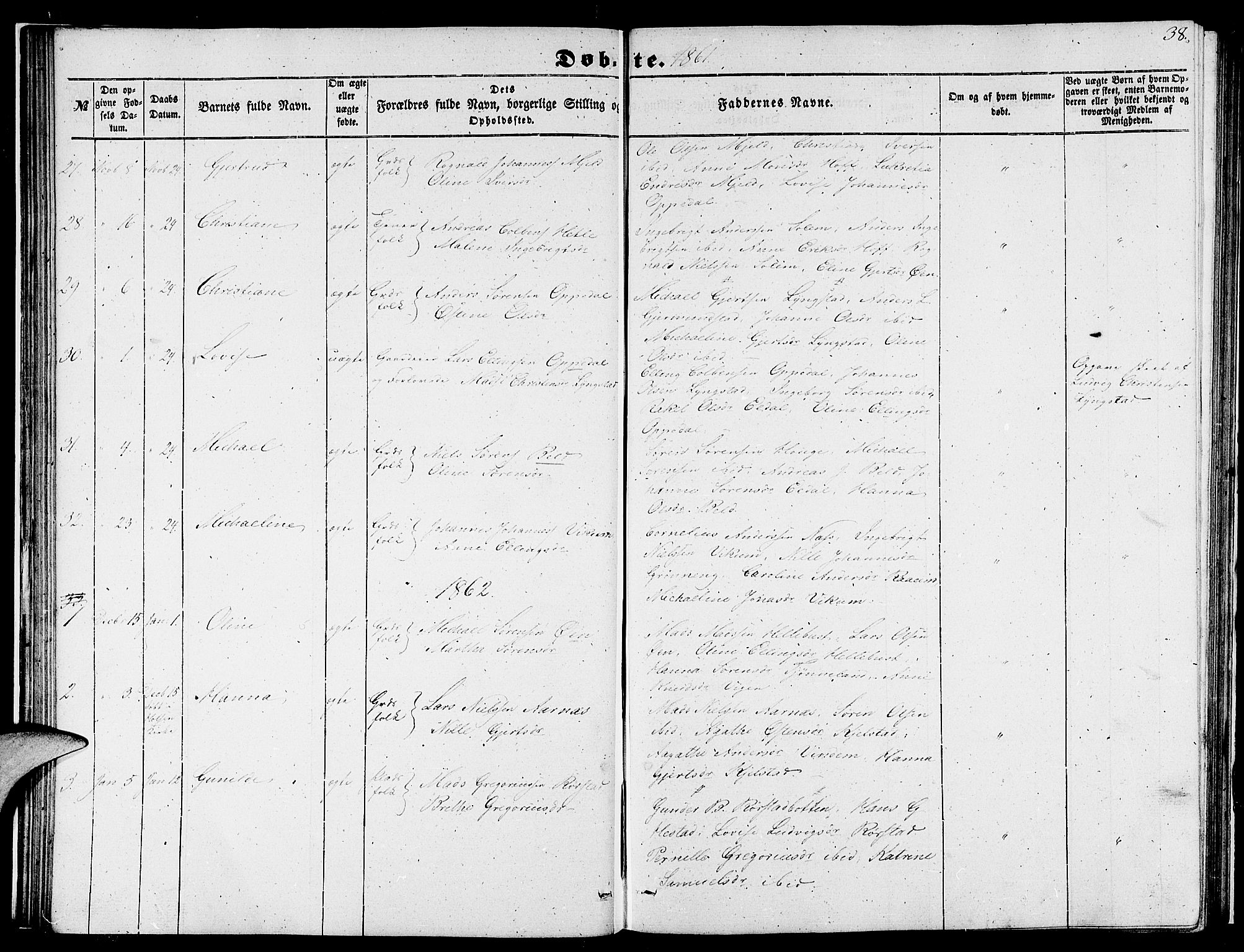 Gaular sokneprestembete, SAB/A-80001/H/Hab: Parish register (copy) no. C 1, 1853-1877, p. 38