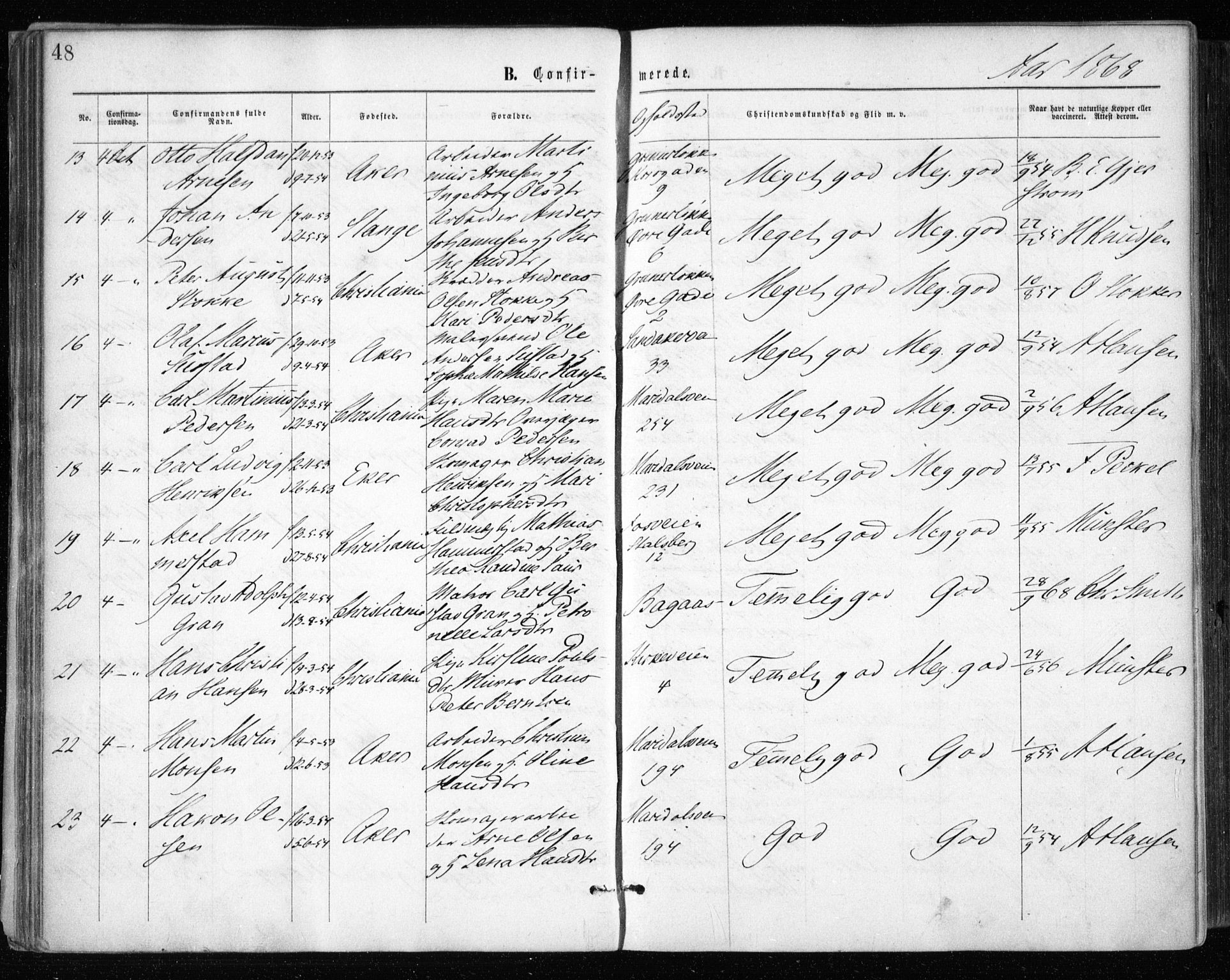 Gamle Aker prestekontor Kirkebøker, AV/SAO-A-10617a/F/L0003: Parish register (official) no. 3, 1865-1873, p. 48